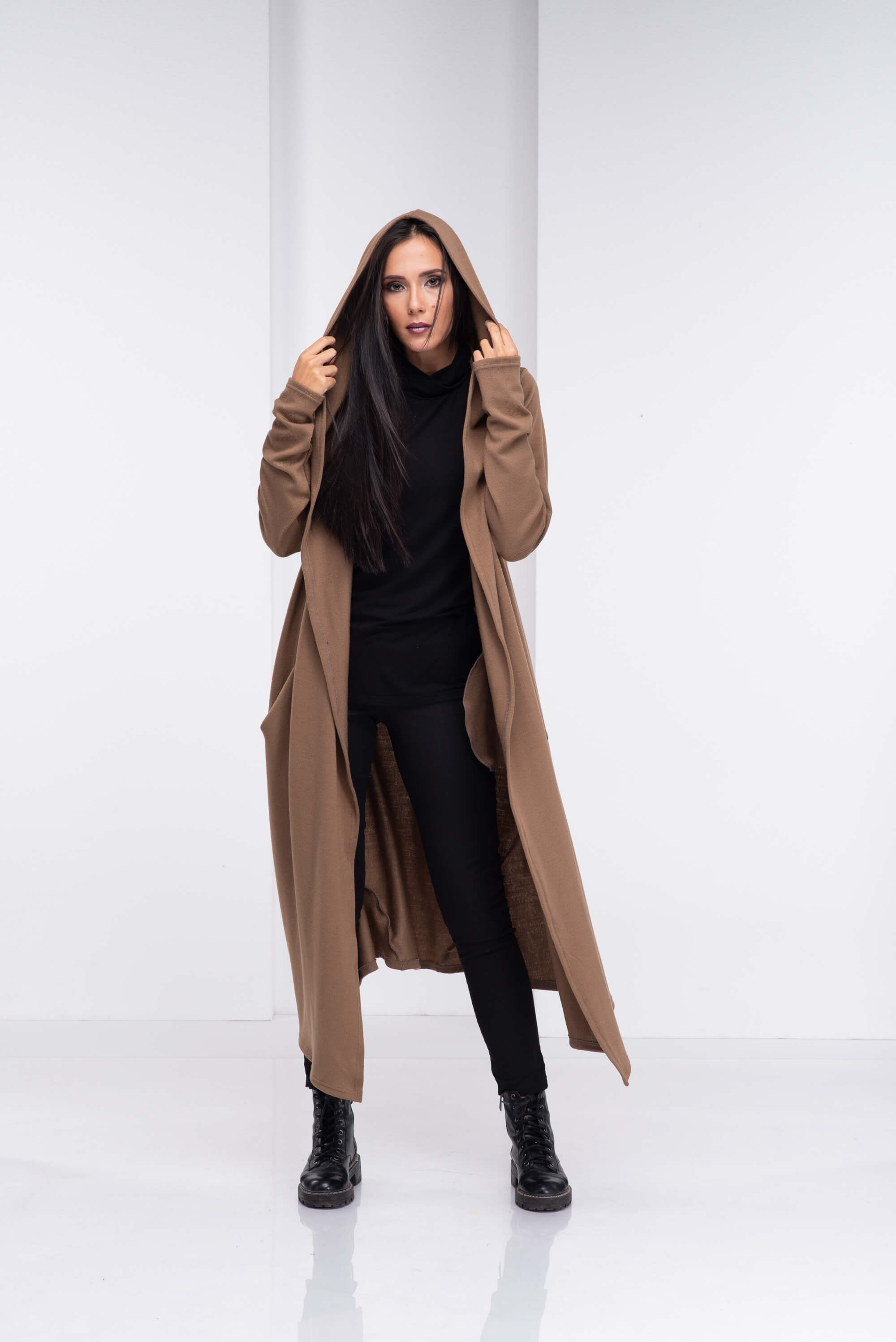 Camel Winter Hooded Cardigan Coat