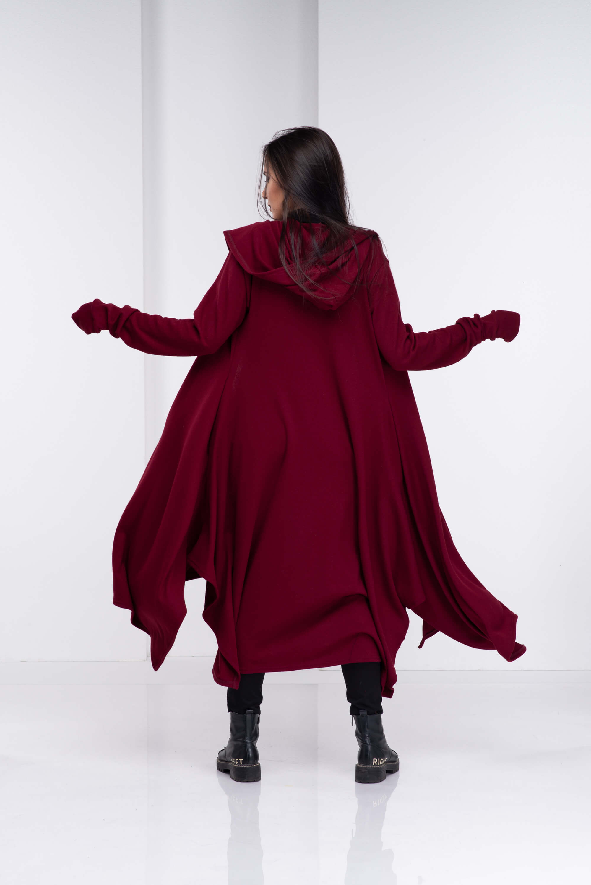 Burgundy Loose Cloak with Hood