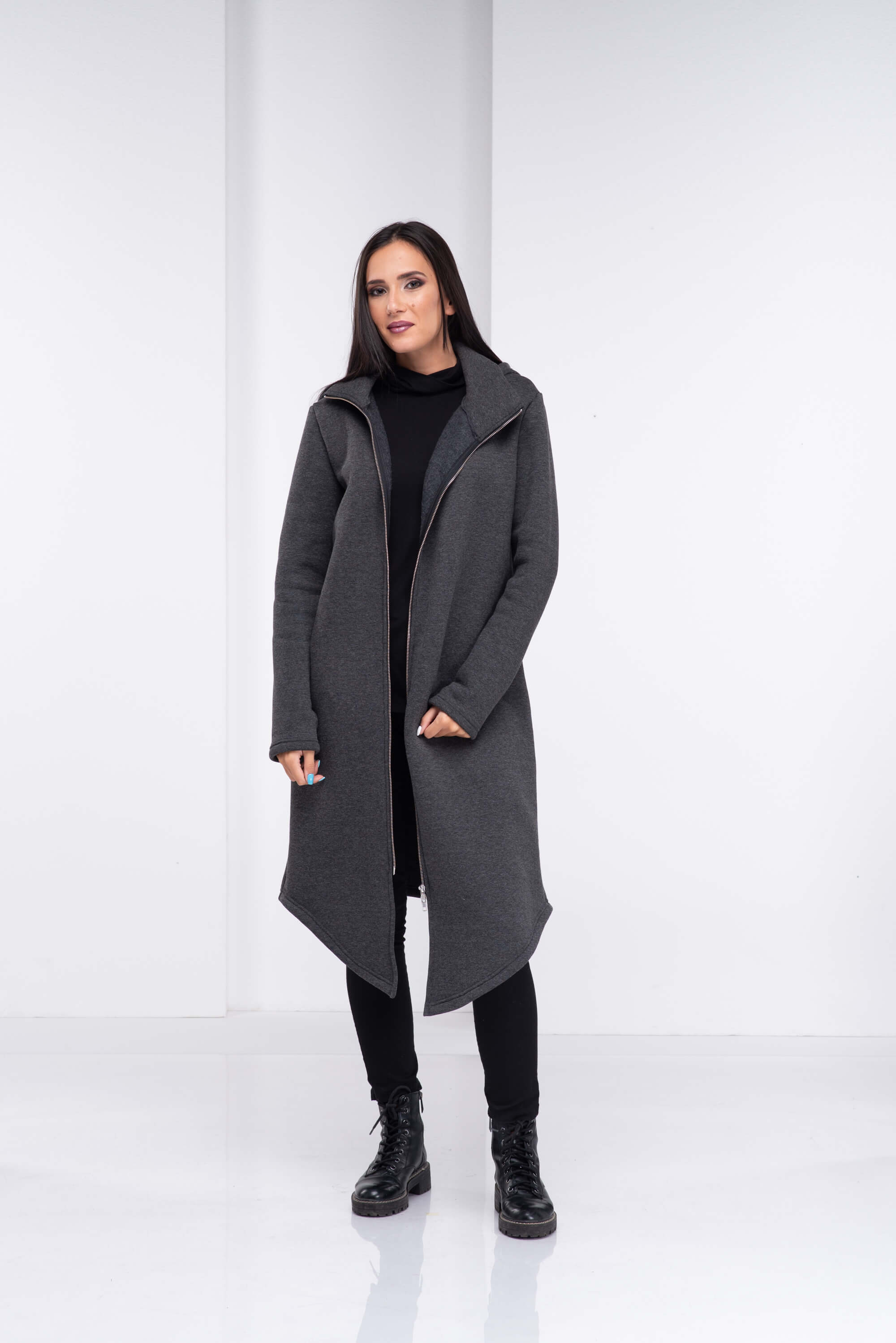 Dark Grey Asymmetrical Long Hoodie