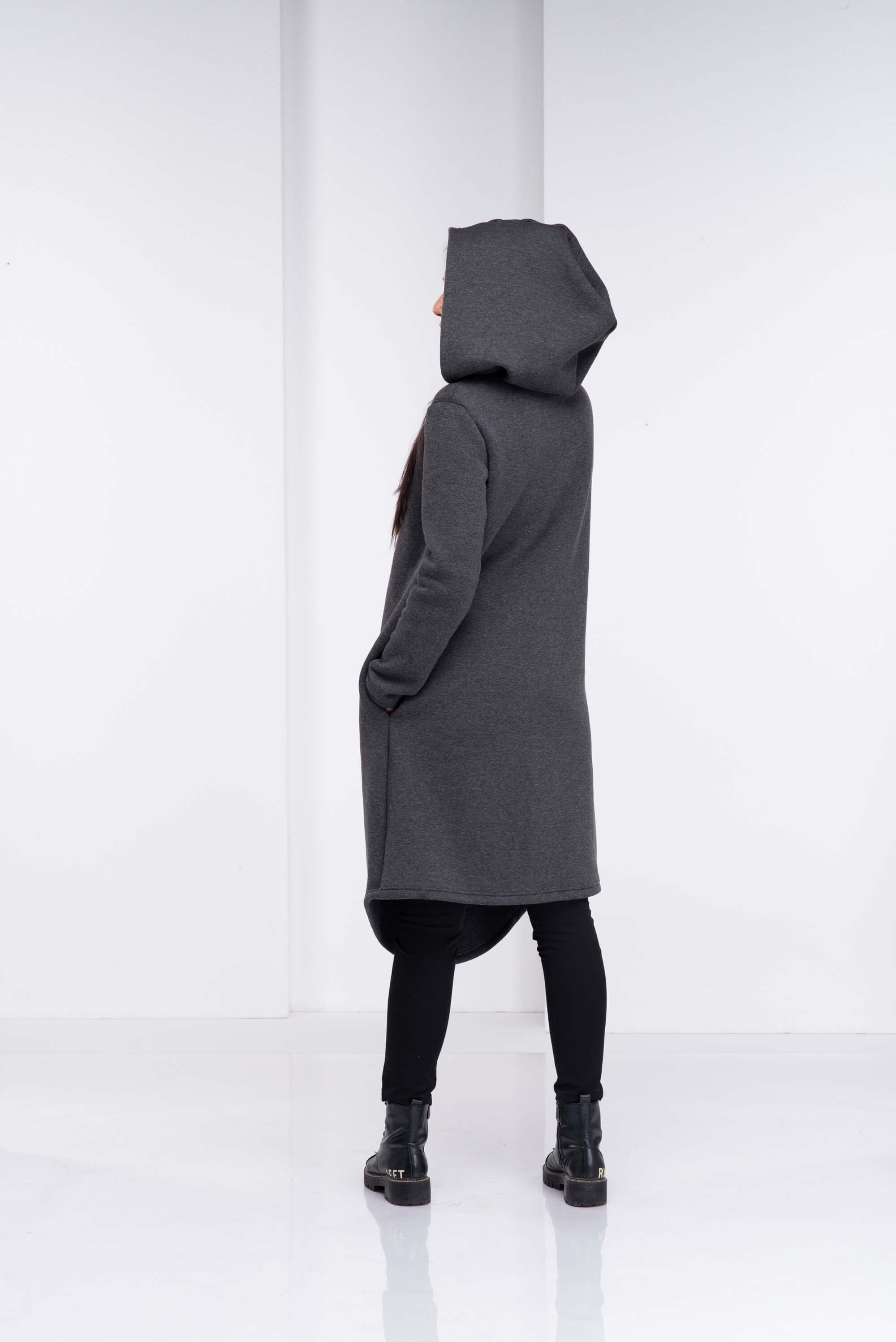 Dark Grey Asymmetrical Long Hoodie