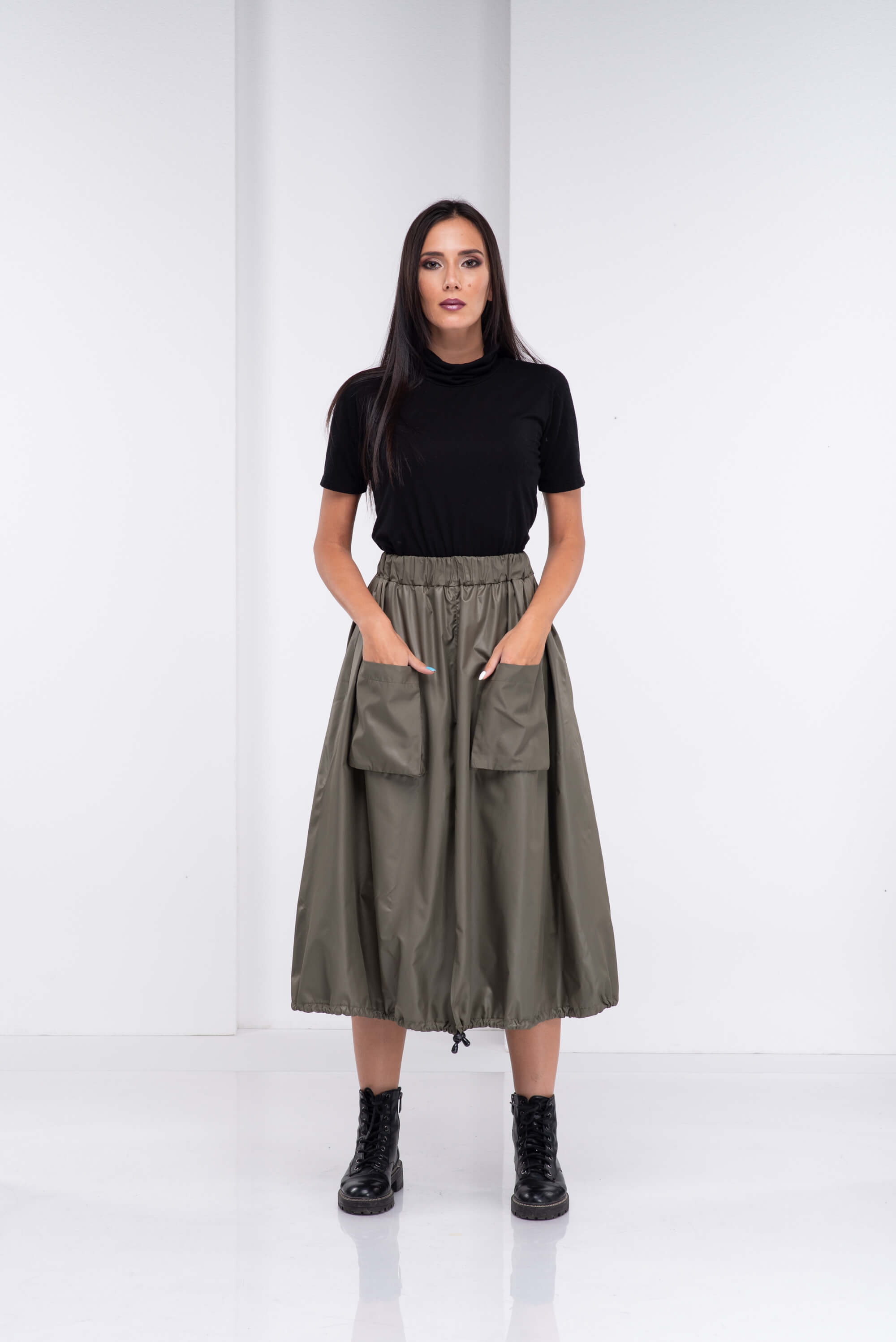 Olive Green High Waisted Extravagant Skirt