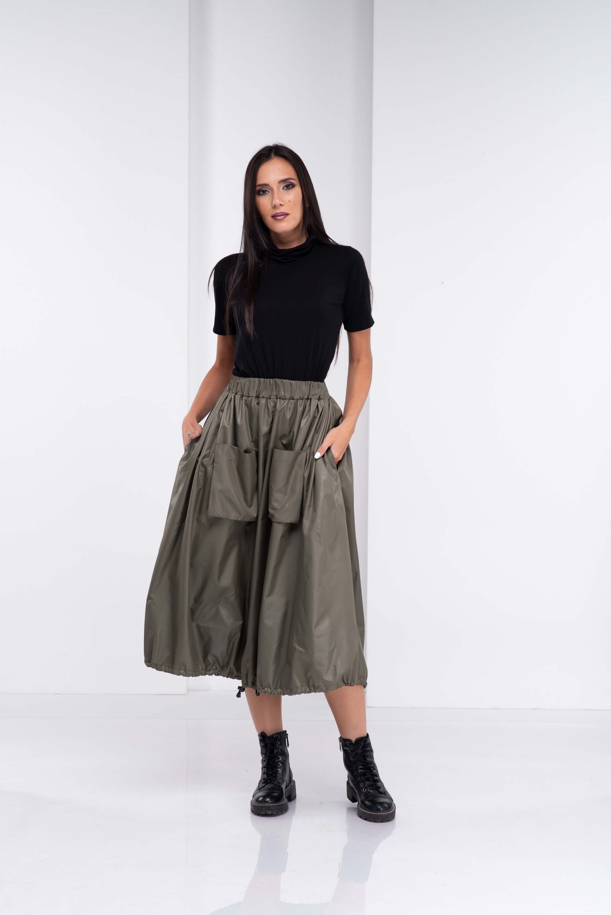 Olive Green High Waisted Extravagant Skirt