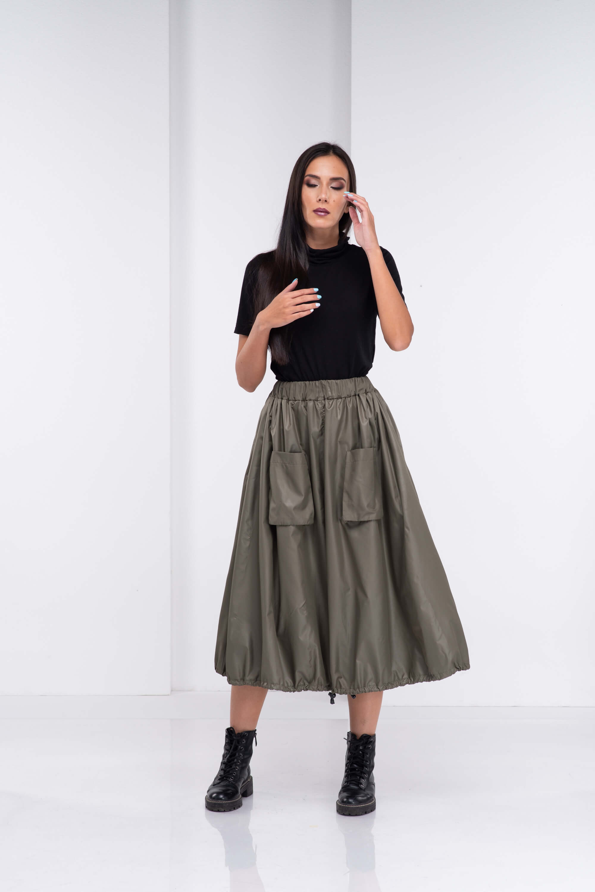 Olive Green High Waisted Extravagant Skirt