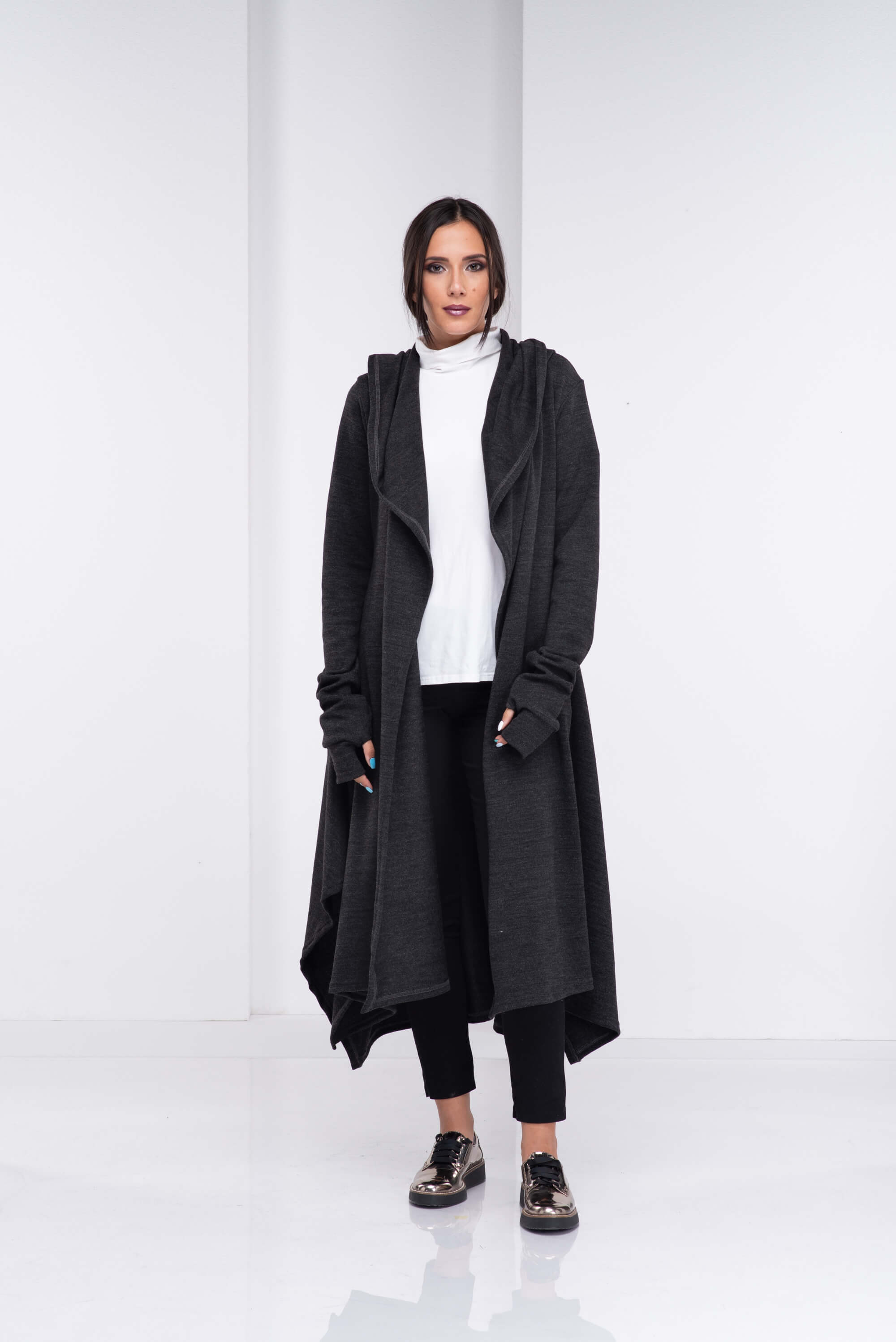 Dark Grey Loose Cloak with Hood