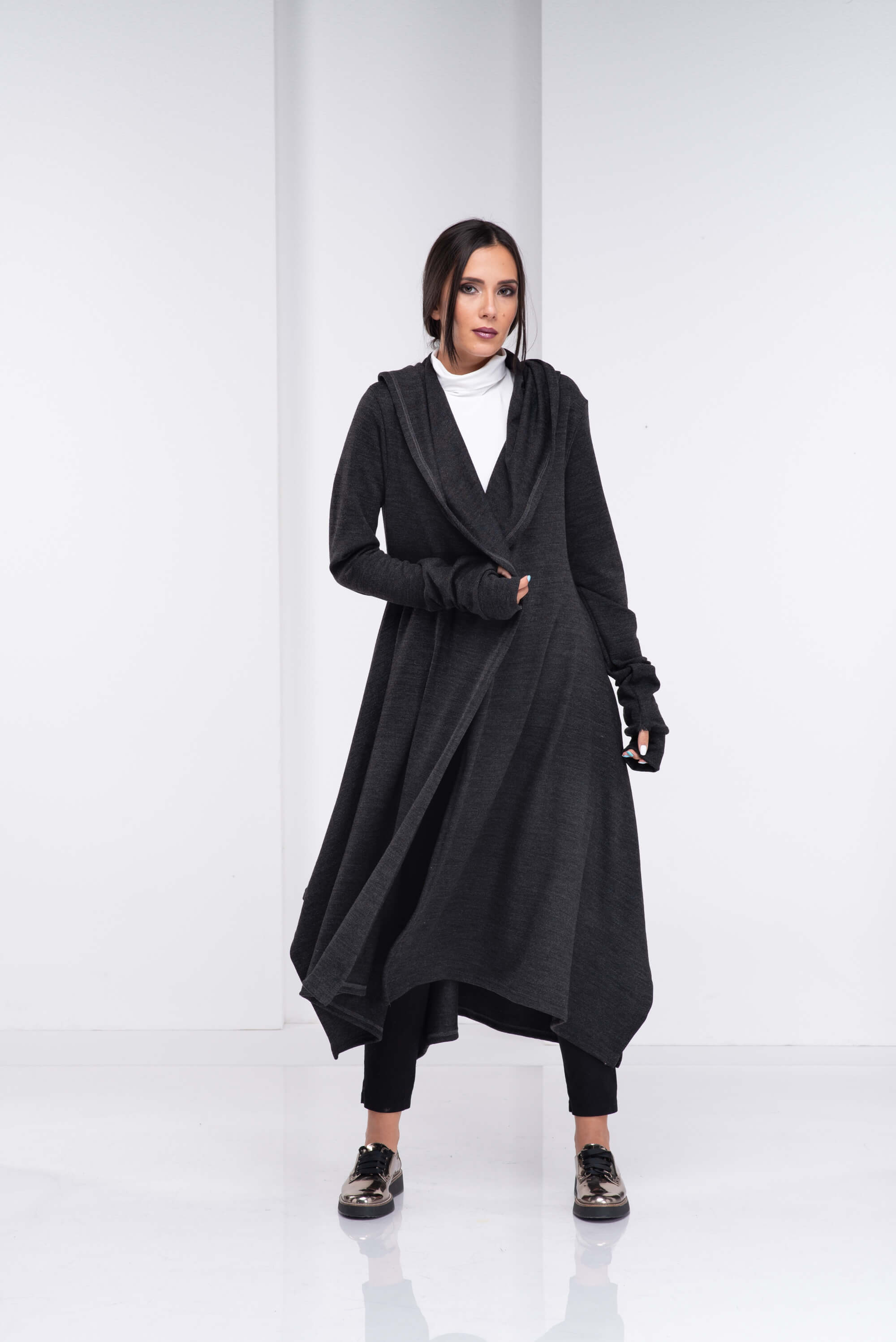 Dark Grey Loose Cloak with Hood