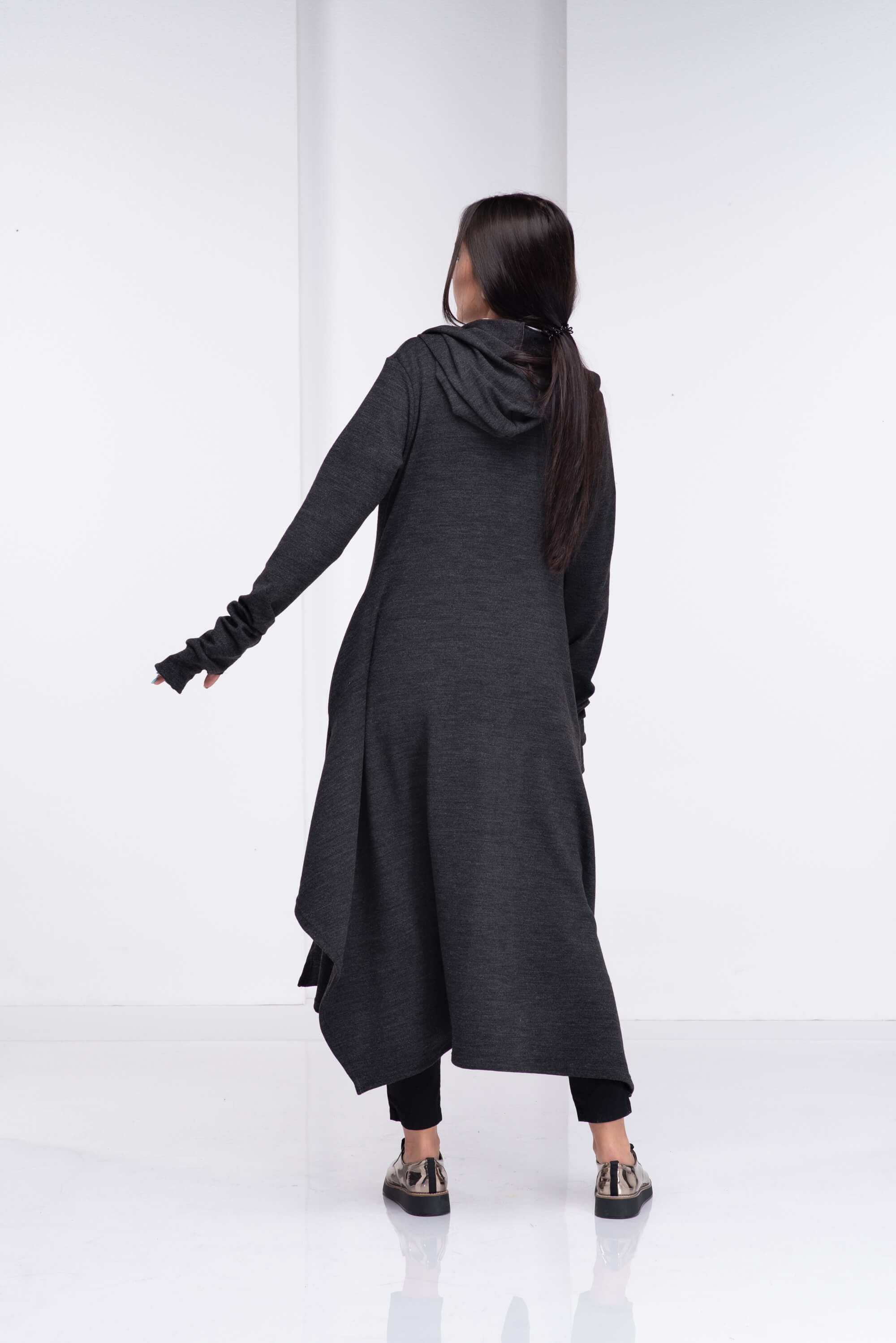 Dark Grey Loose Cloak with Hood