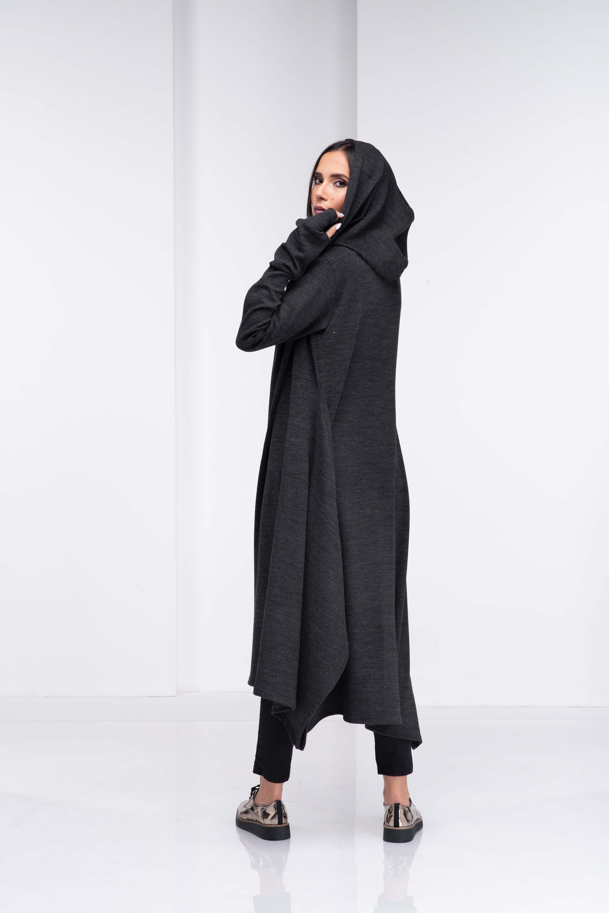 Dark Grey Loose Cloak with Hood