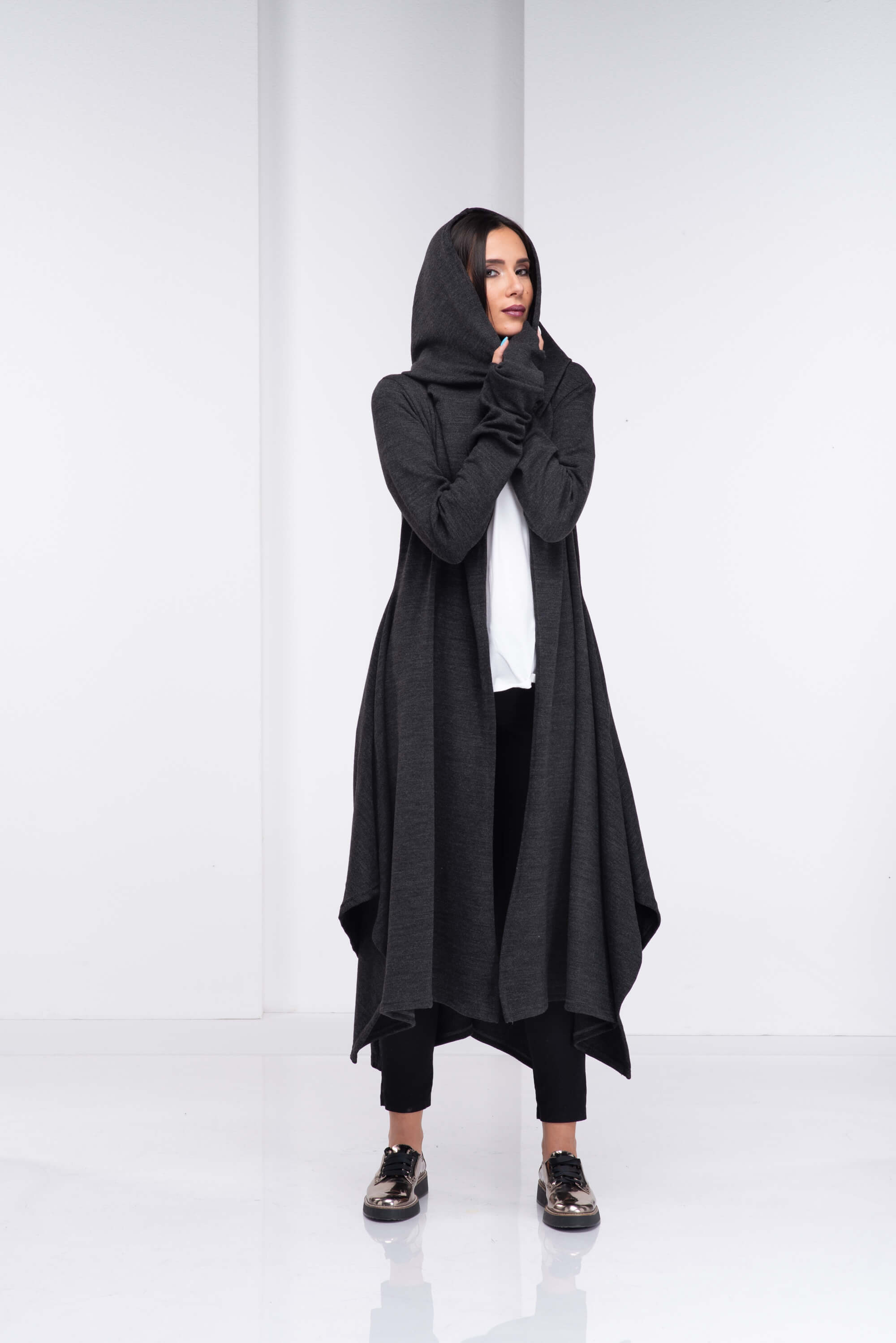 Dark Grey Loose Cloak with Hood