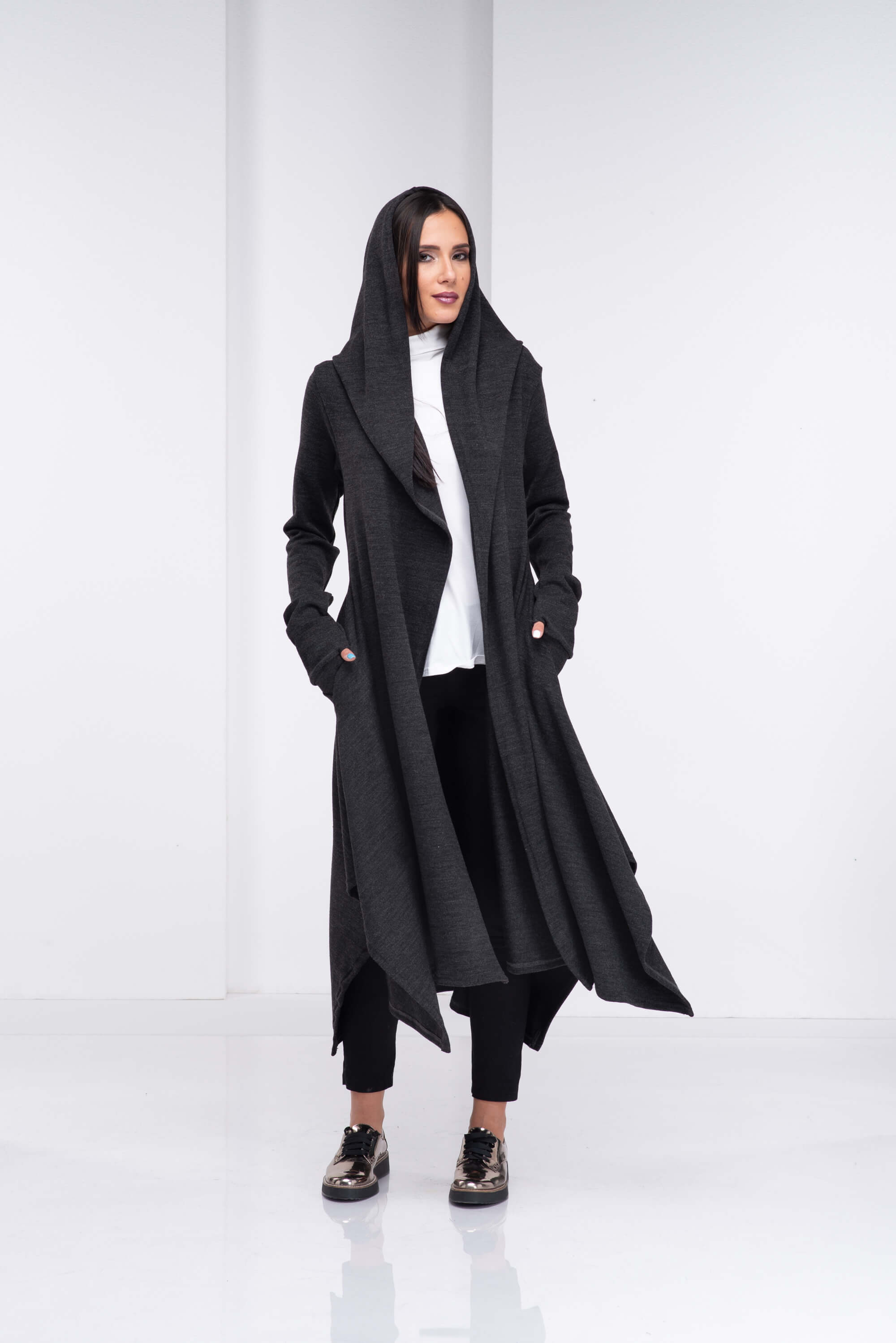 Dark Grey Loose Cloak with Hood