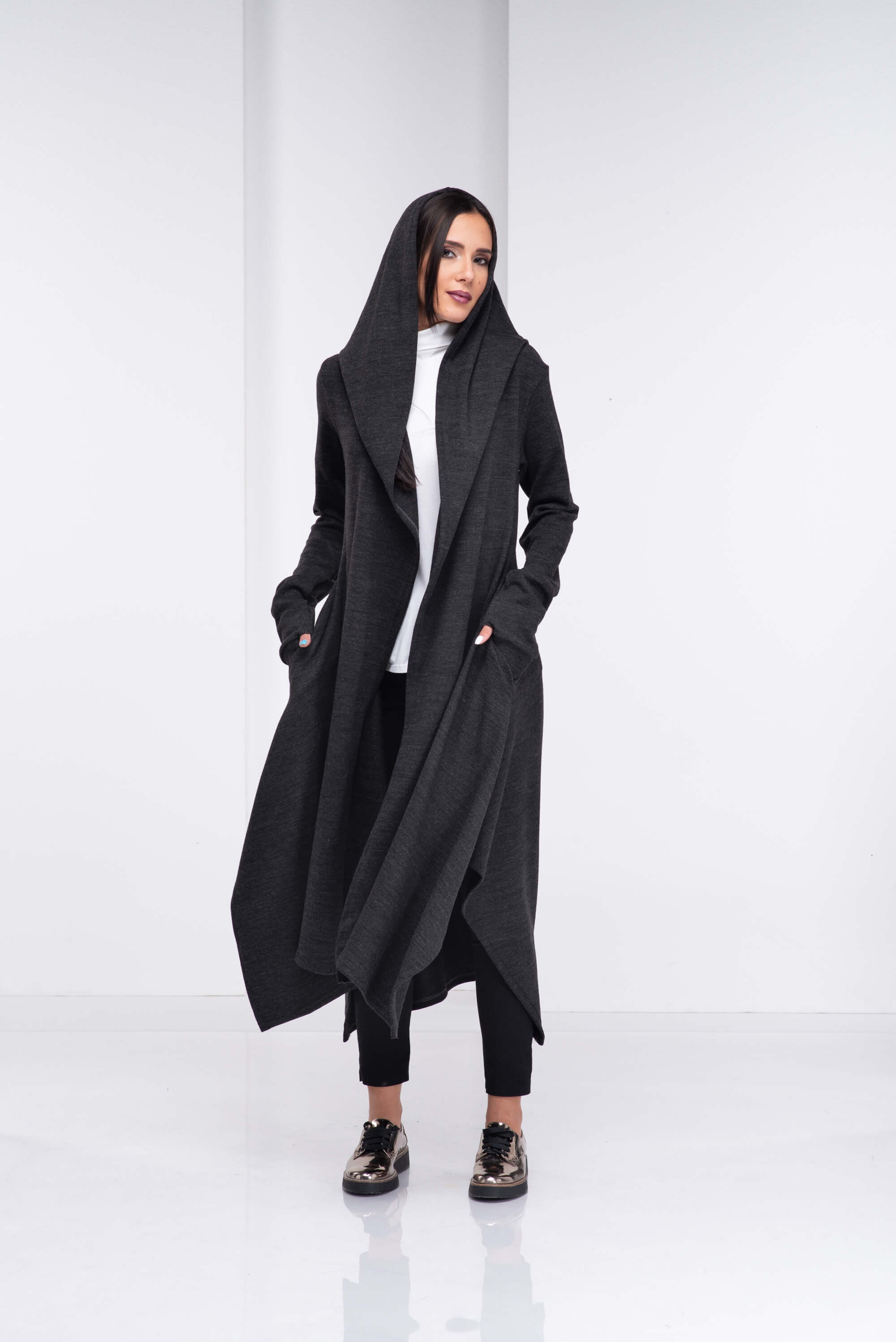 Dark Grey Loose Cloak with Hood