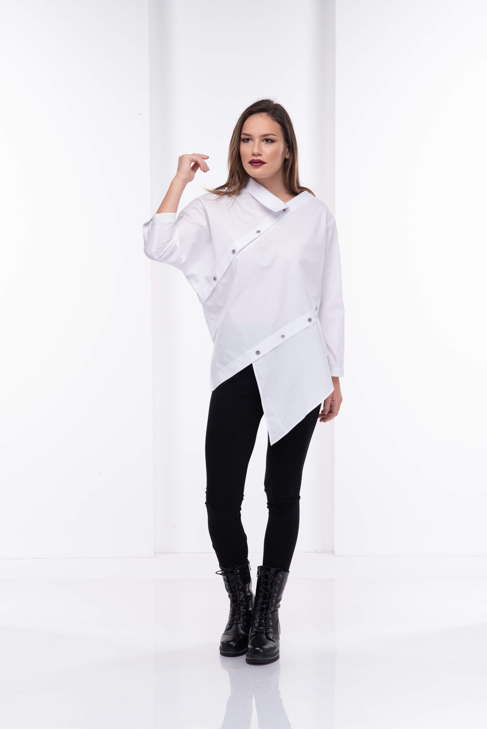 White Asymmetrical Button Shirt