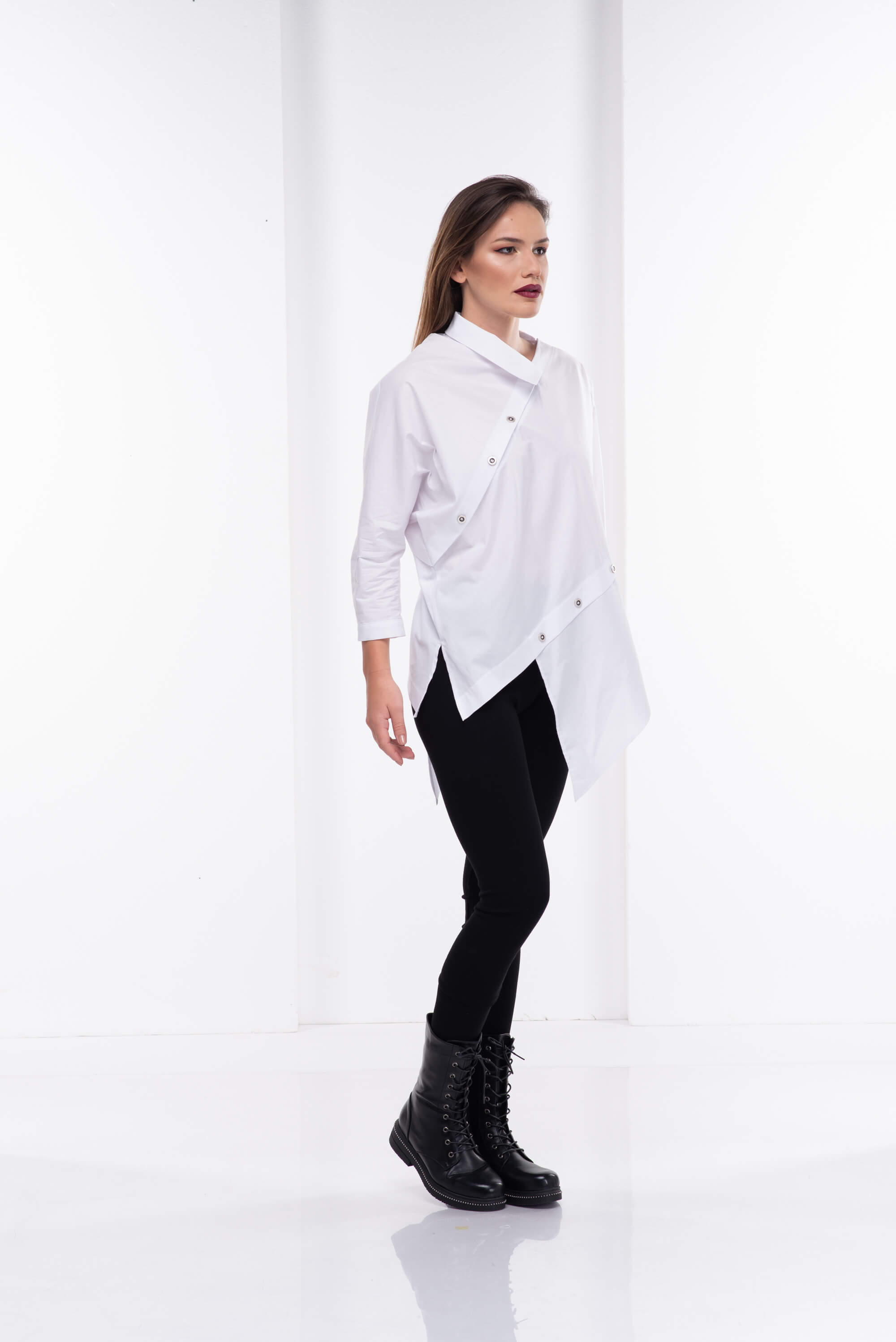 White Asymmetrical Button Shirt