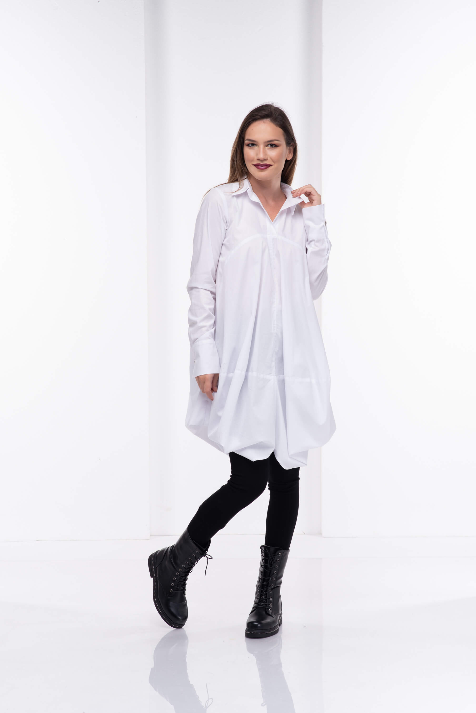 White Asymmetrical Long Sleeve Shirt