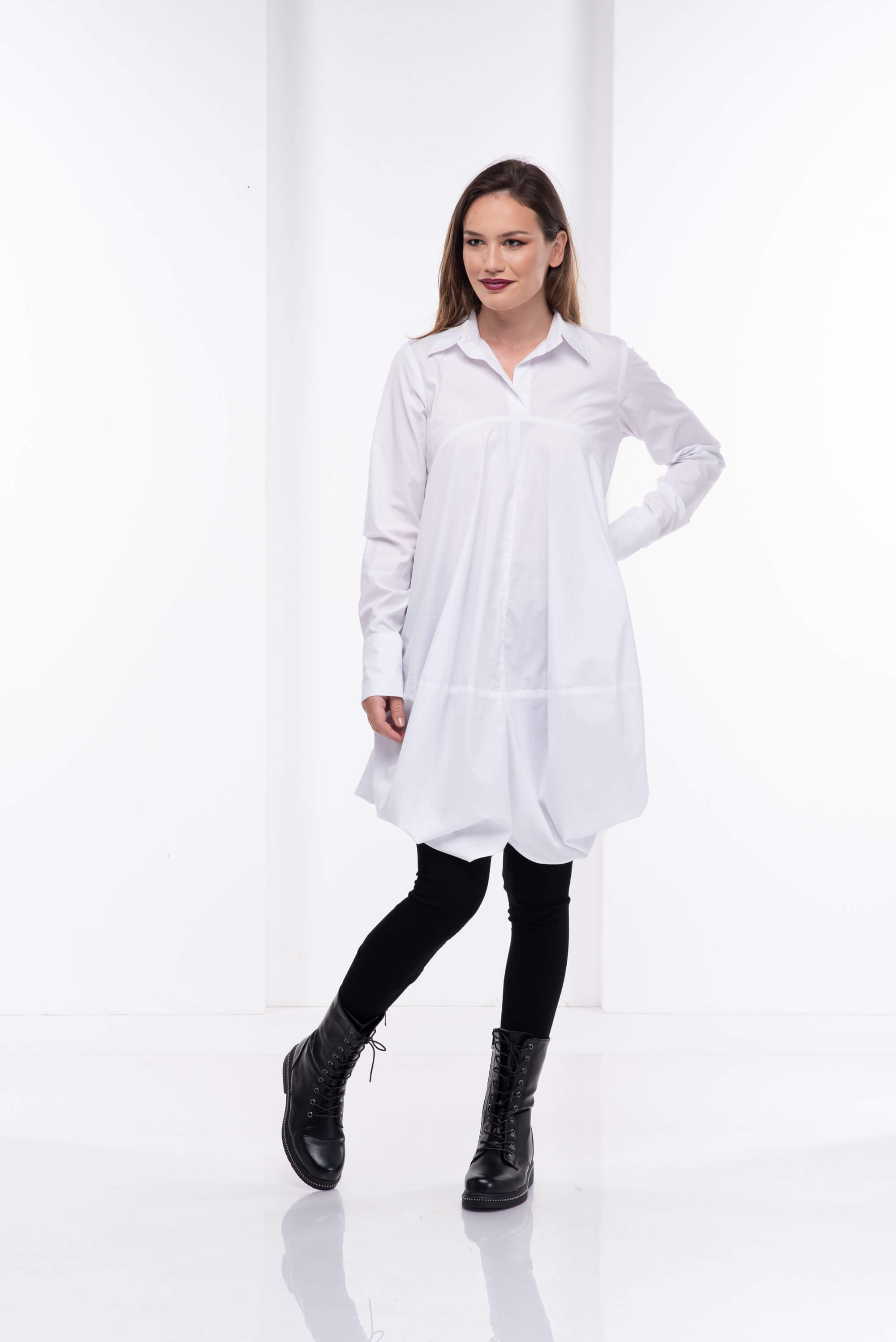 White Asymmetrical Long Sleeve Shirt