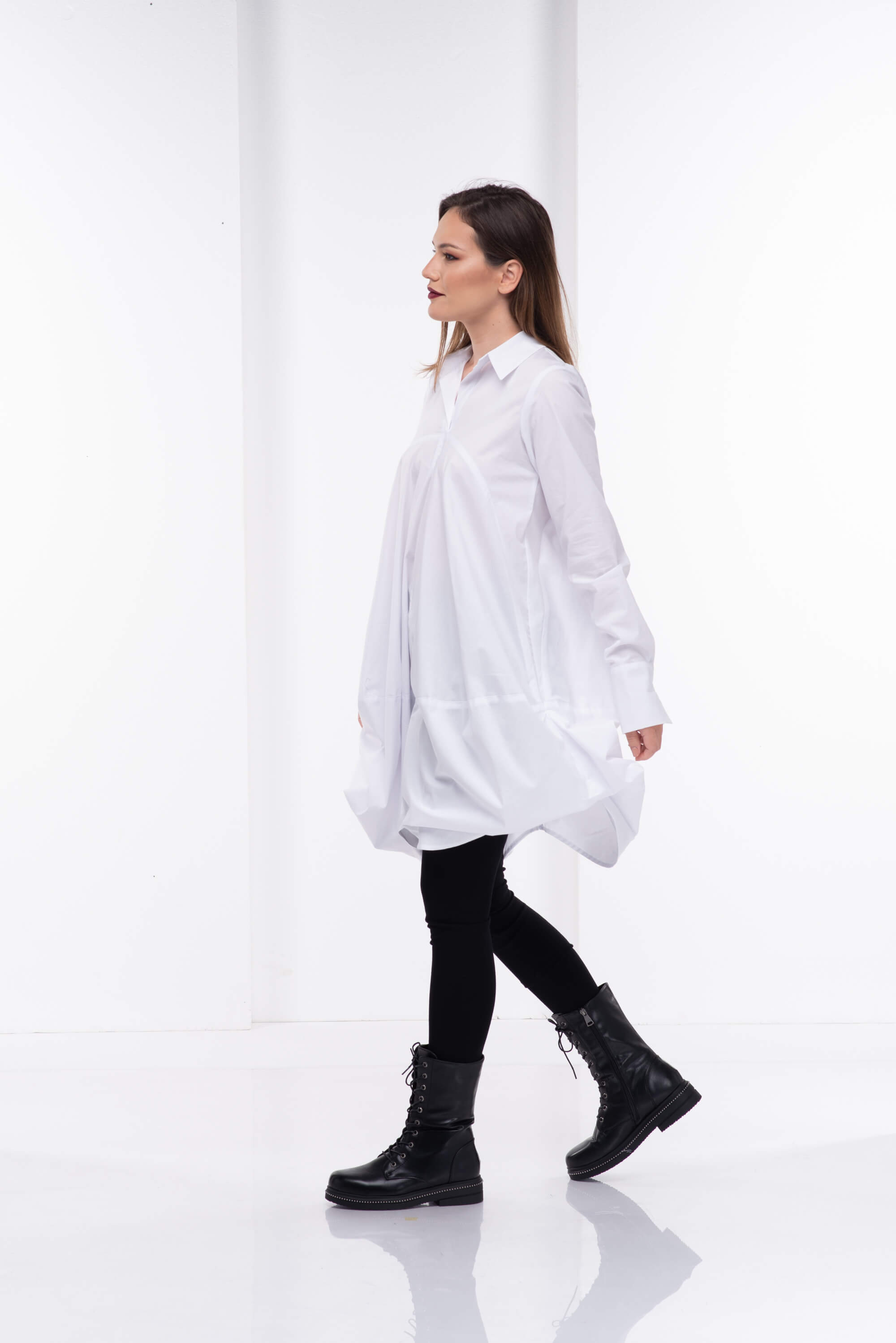 White Asymmetrical Long Sleeve Shirt