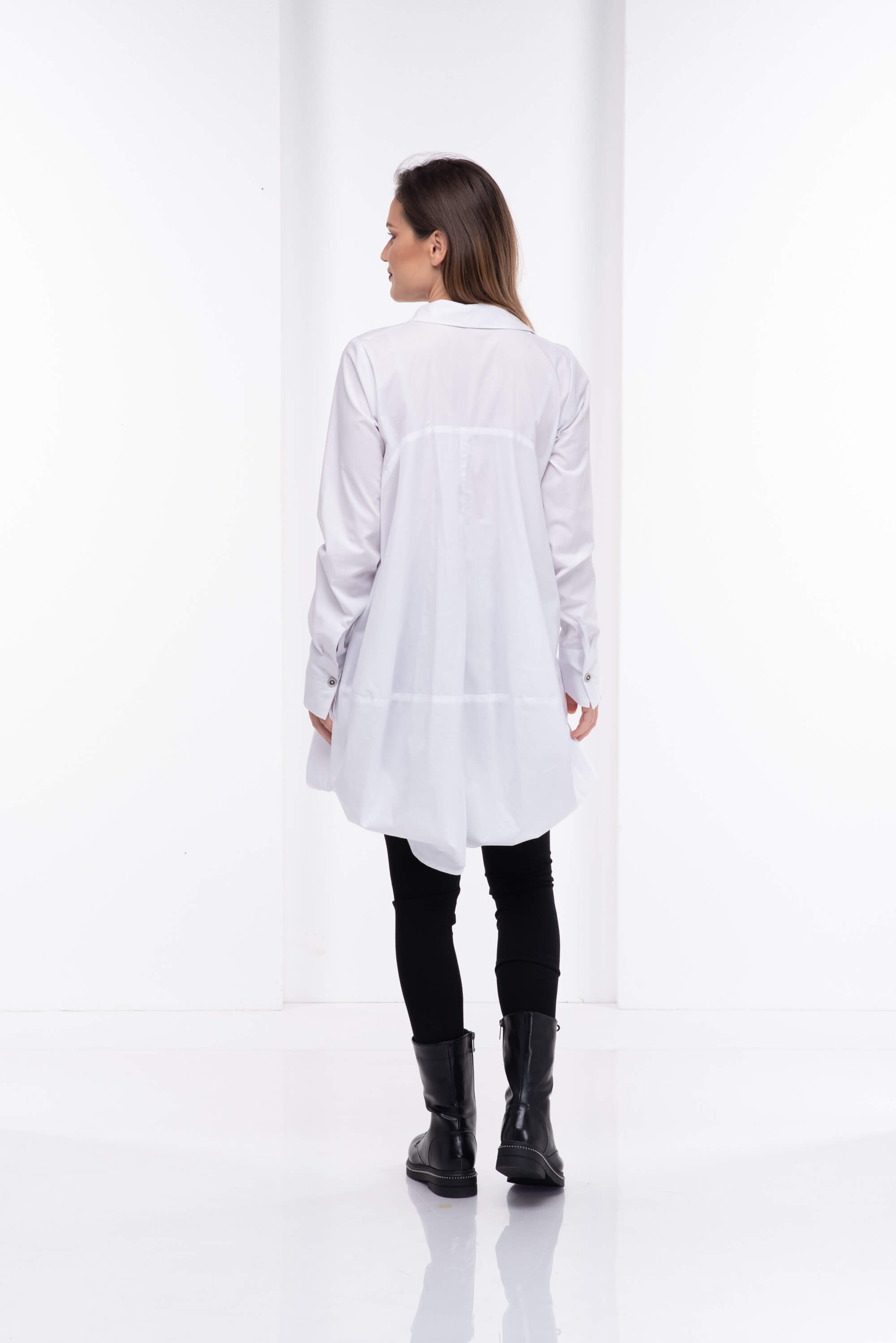 White Asymmetrical Long Sleeve Shirt