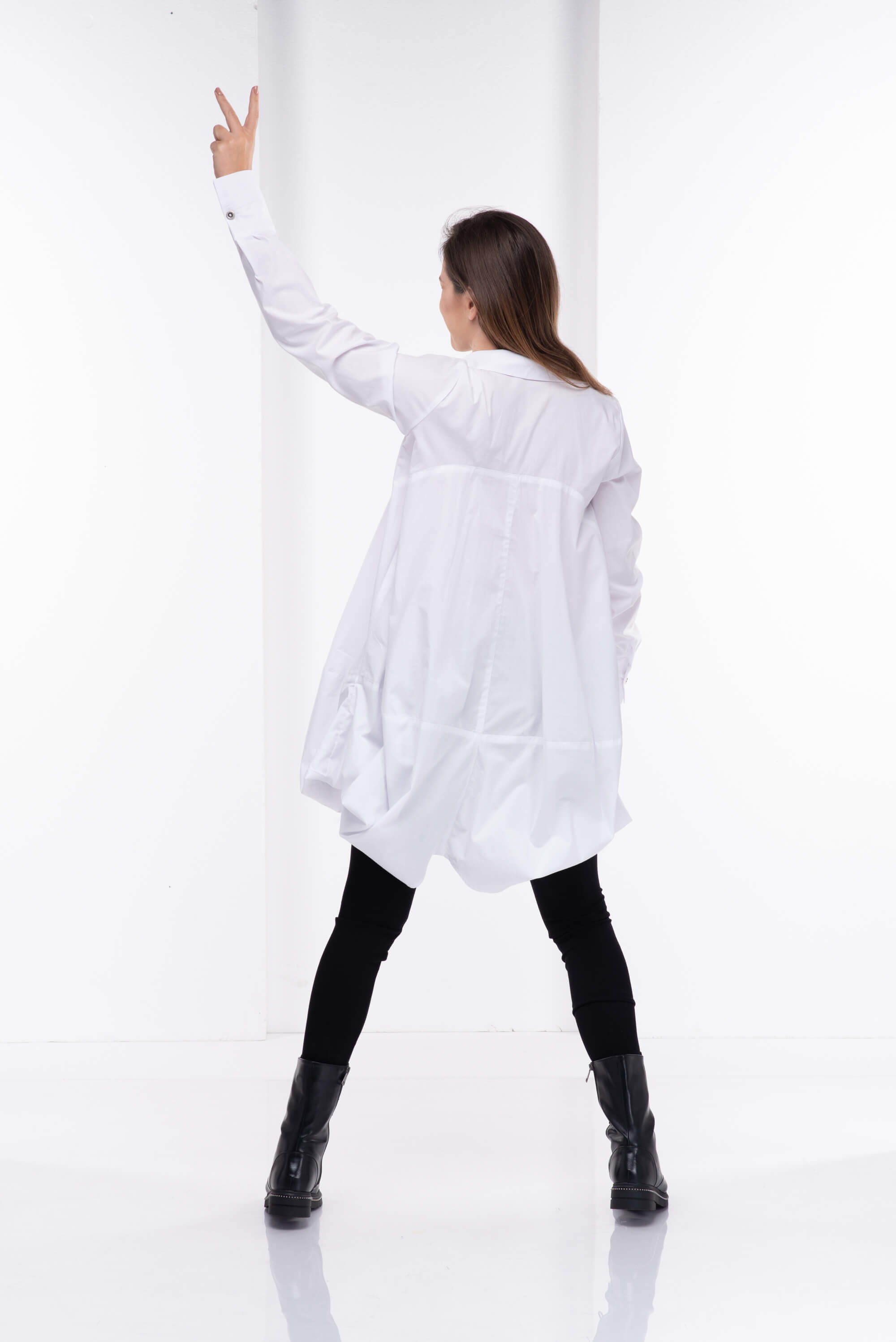 White Asymmetrical Long Sleeve Shirt