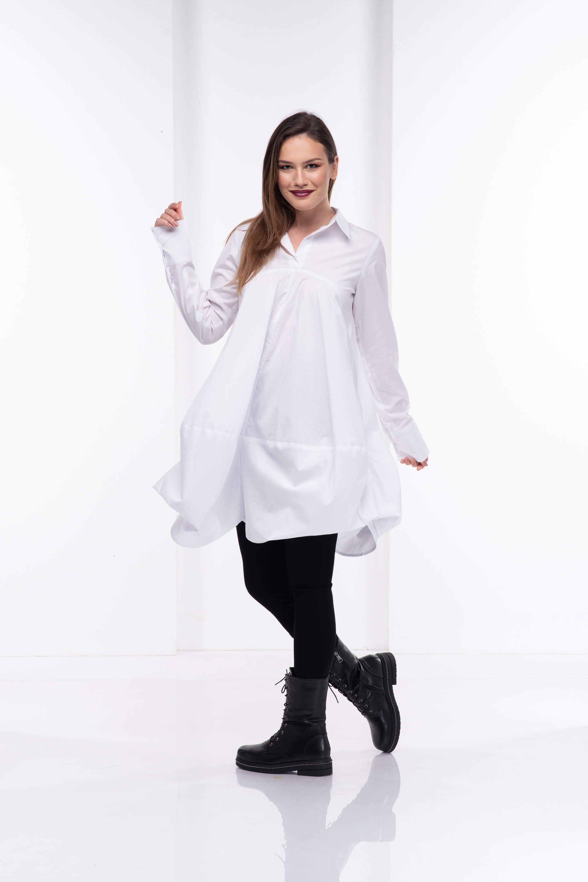 White Asymmetrical Long Sleeve Shirt