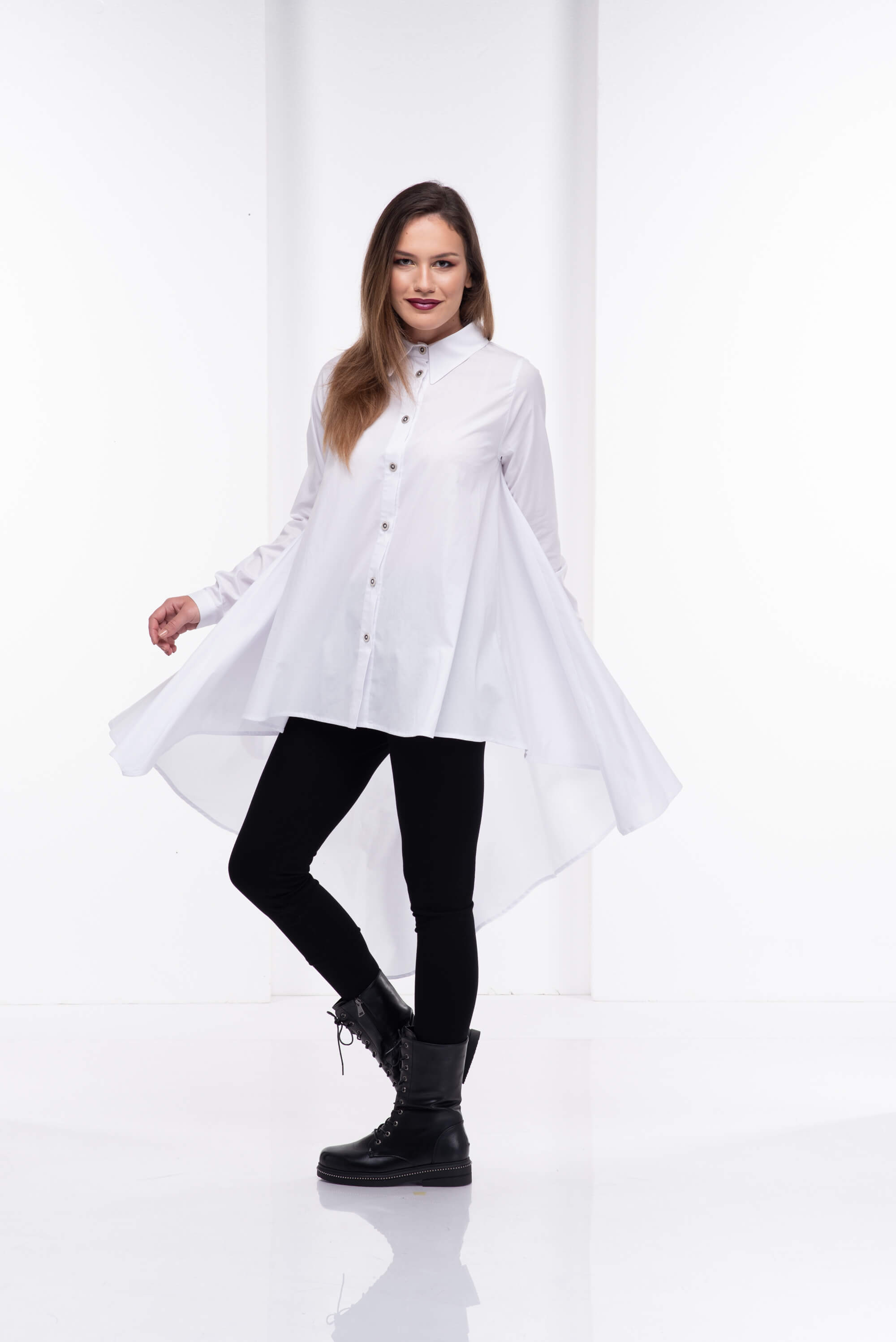 White Long Button Down Shirt