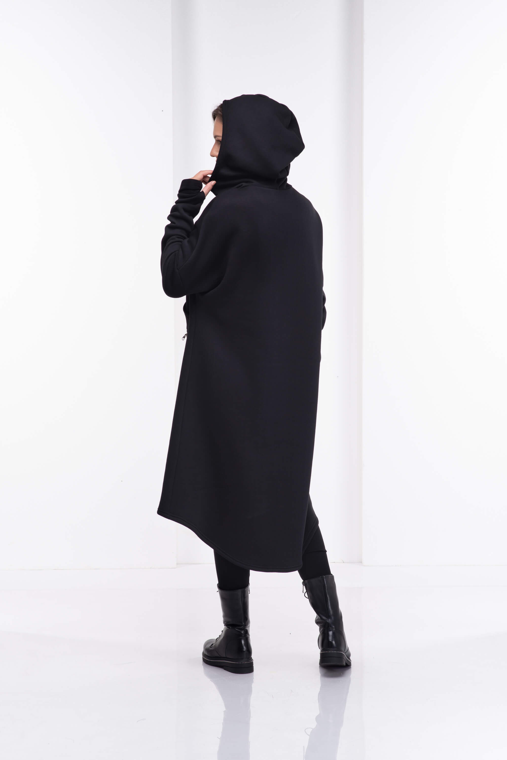 Black Long Hooded Sweatshirt Tunic