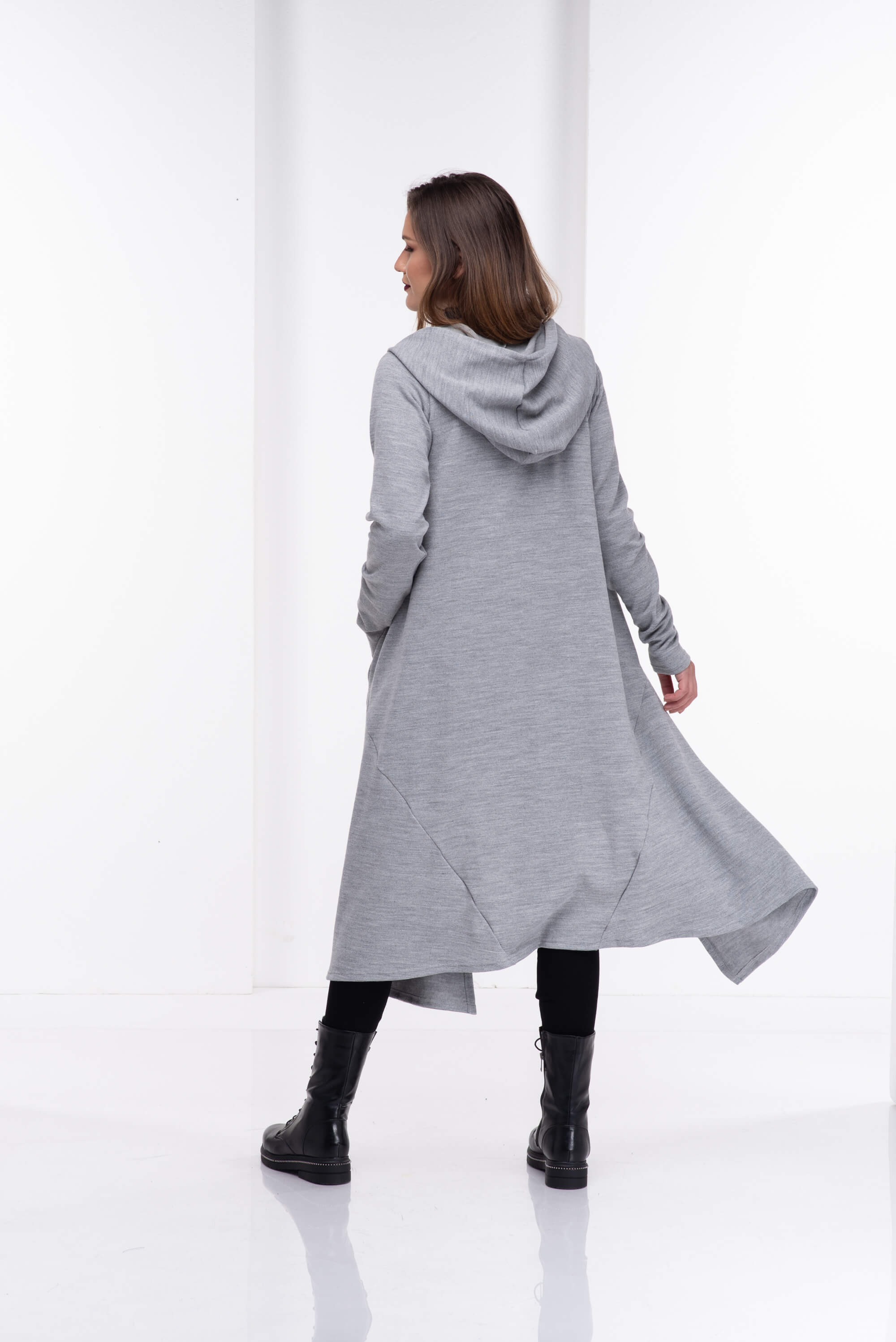 Light Grey Winter Hooded Cardigan Coat