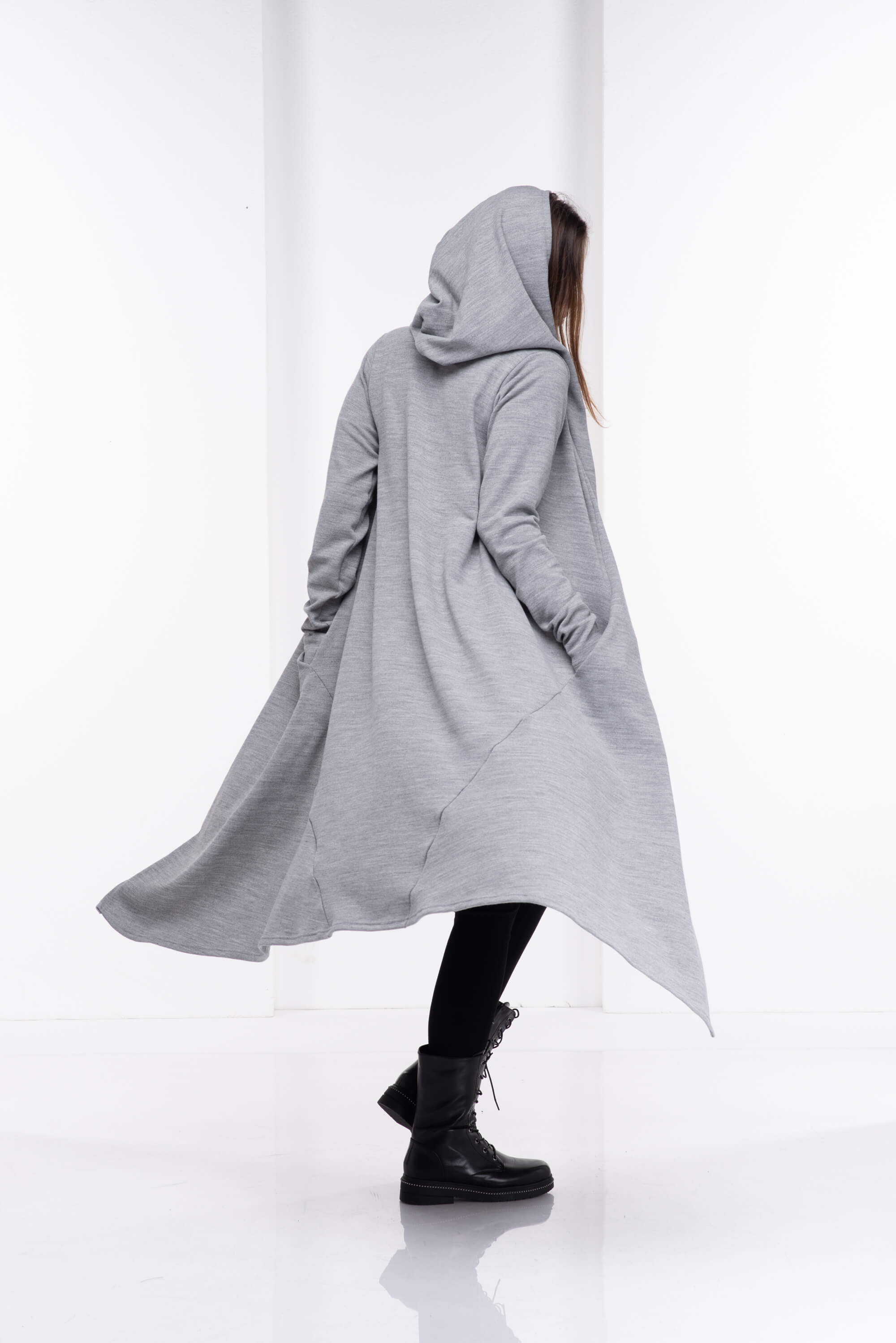 Light Grey Winter Hooded Cardigan Coat