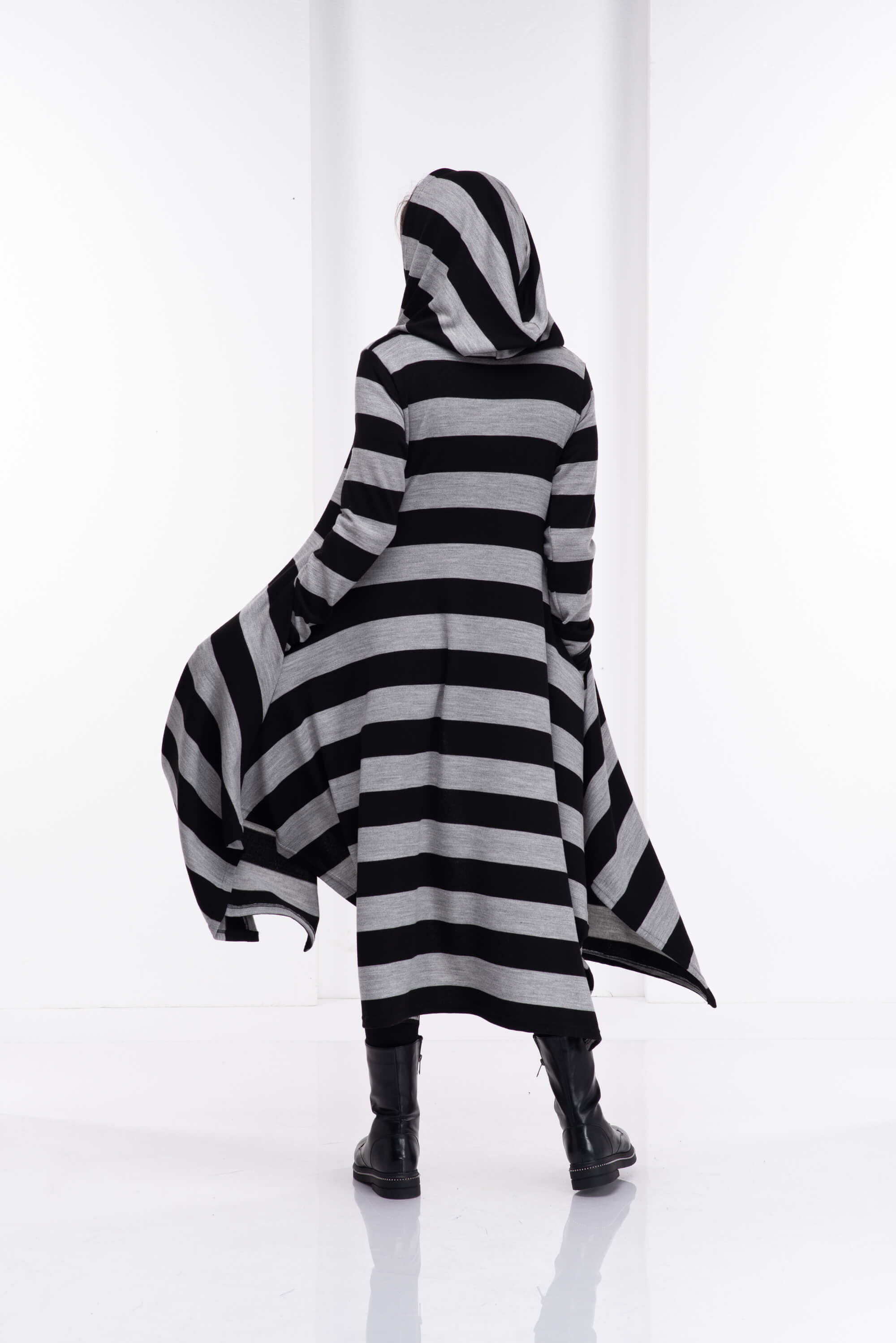 Black and Light Grey Loose Cloak with Hood