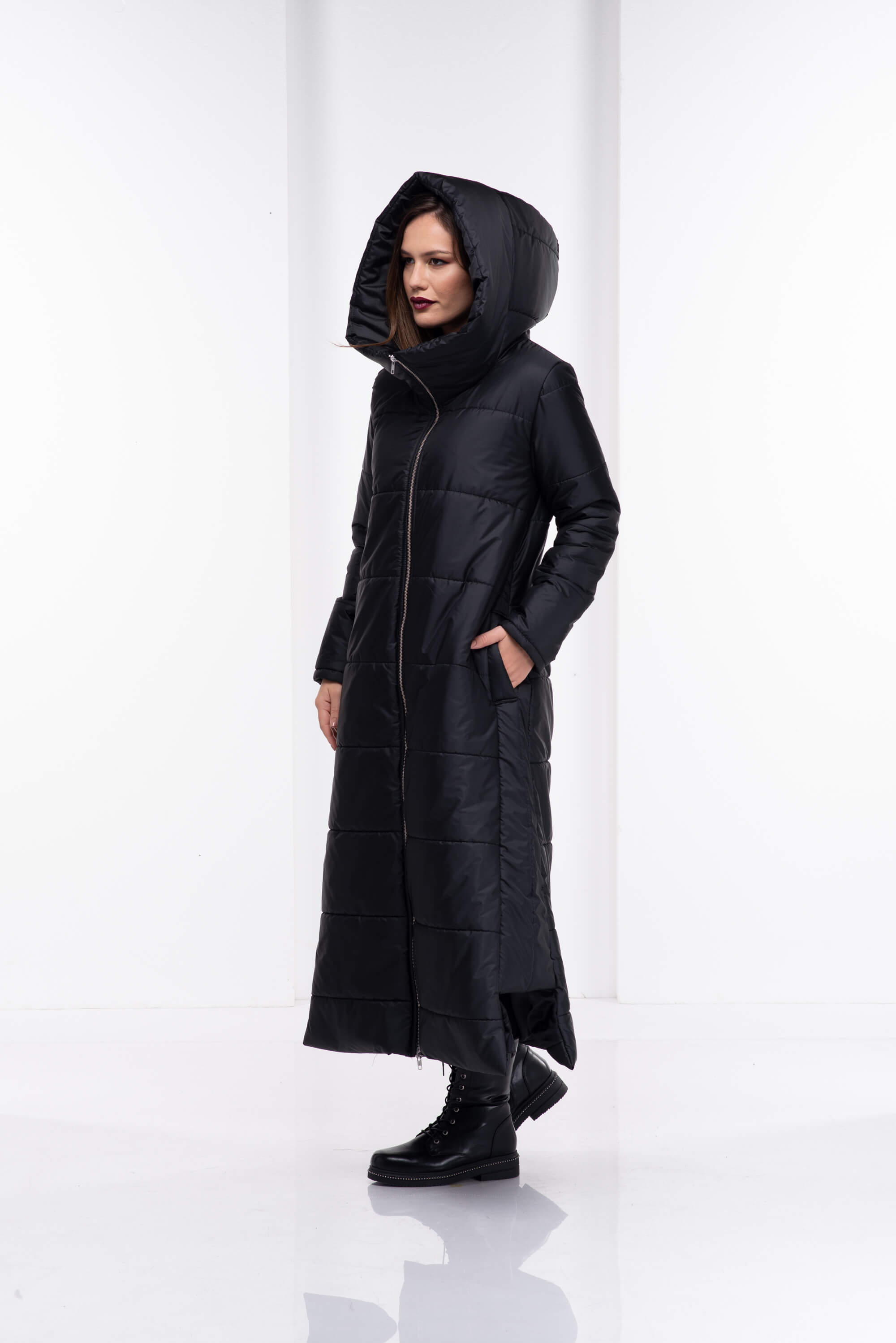 Black Asymmetrical Puffer Down Jacket