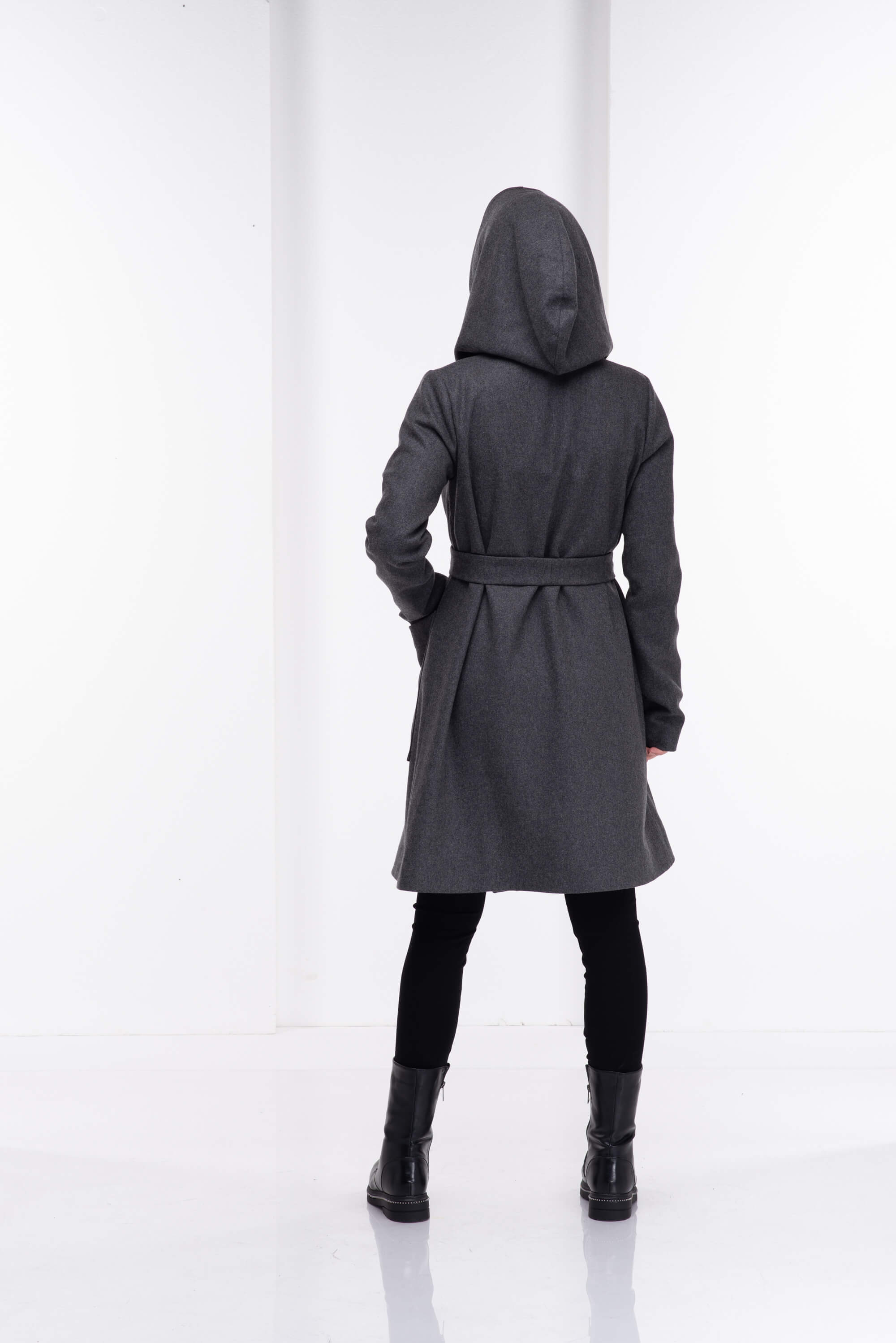 Grey Hooded Wool Coat