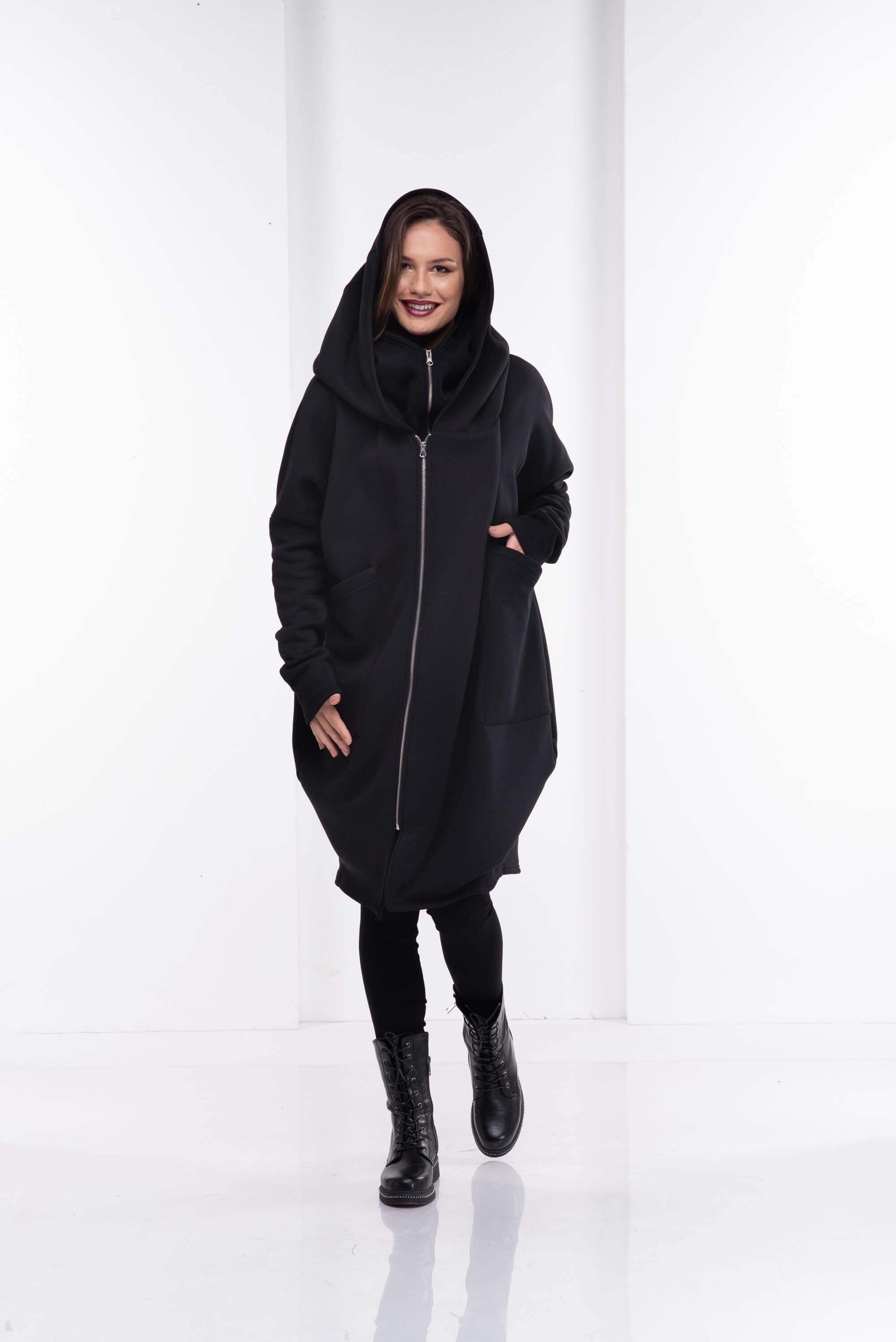 Black Zipper Hooded Jacket