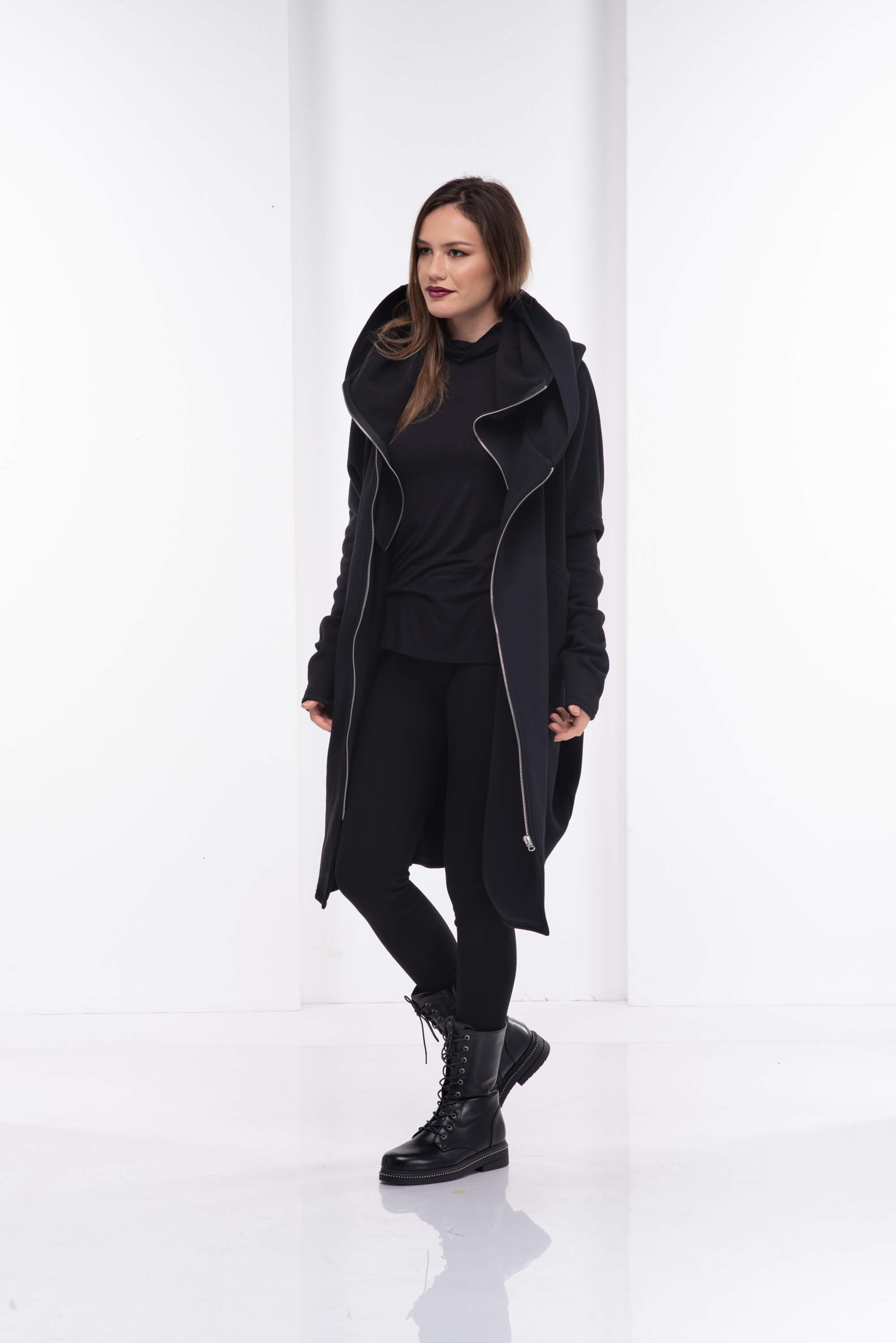 Black Zipper Hooded Jacket