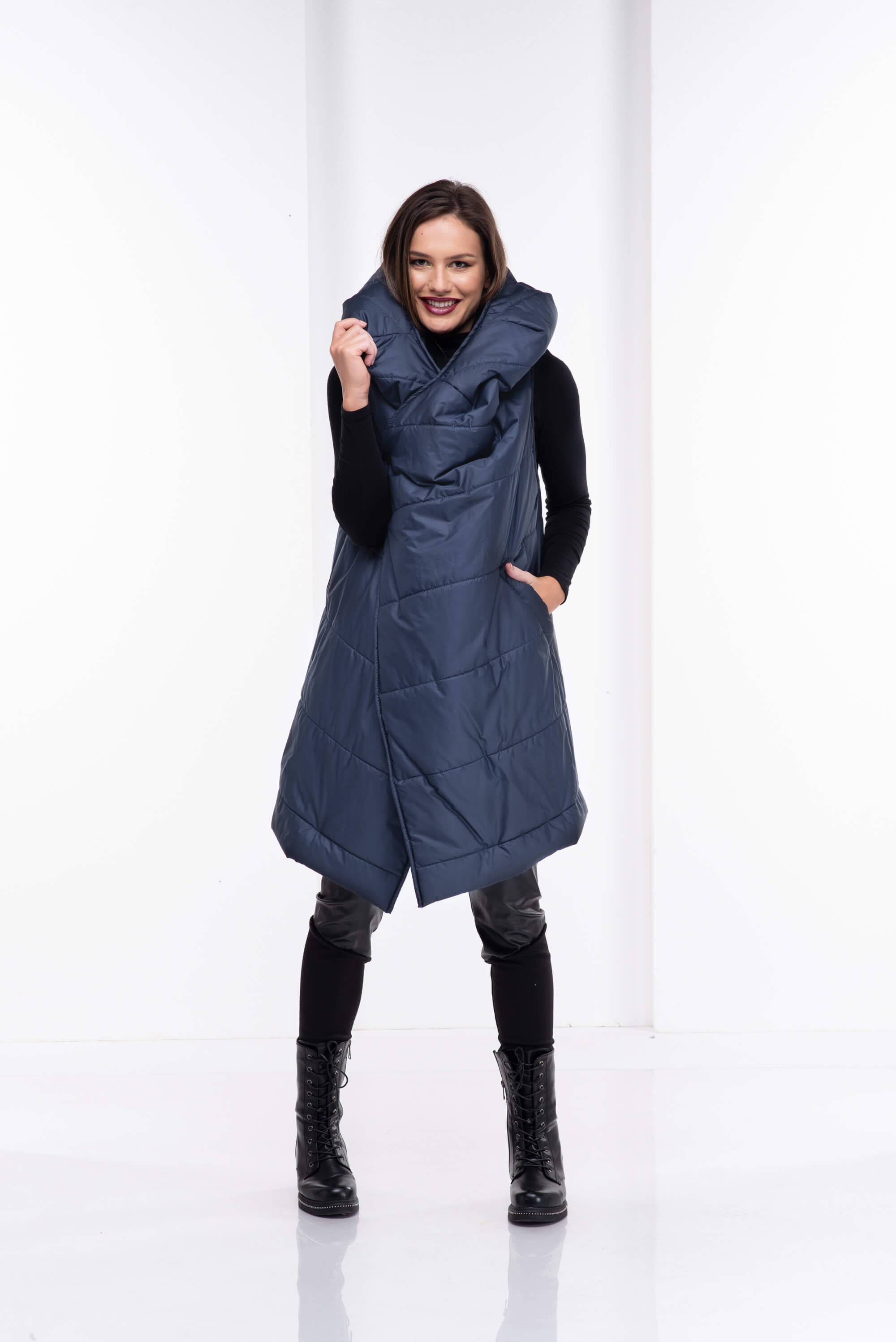 Dark Blue Maxi Loose Puffer Vest