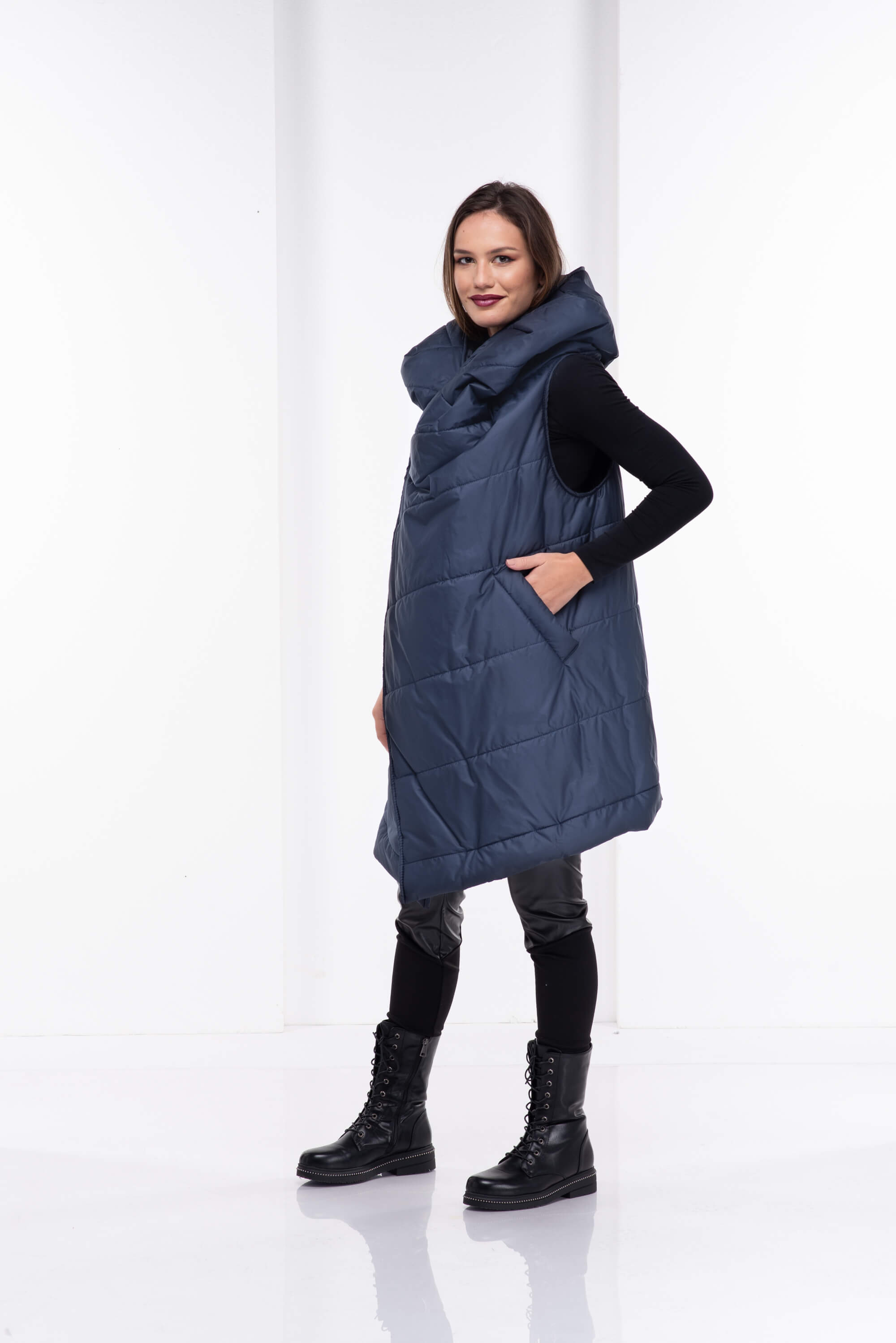 Dark Blue Maxi Loose Puffer Vest