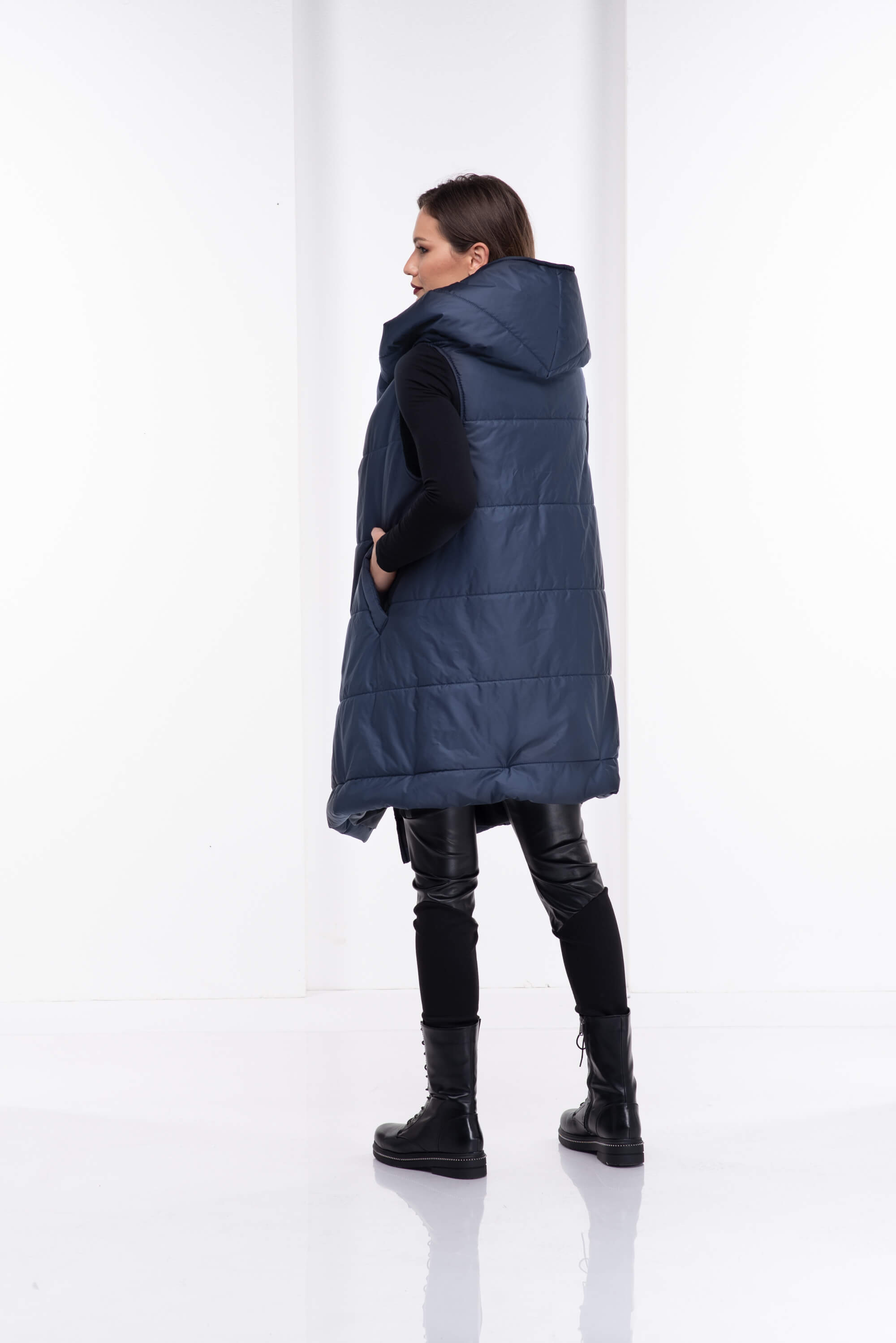 Dark Blue Maxi Loose Puffer Vest