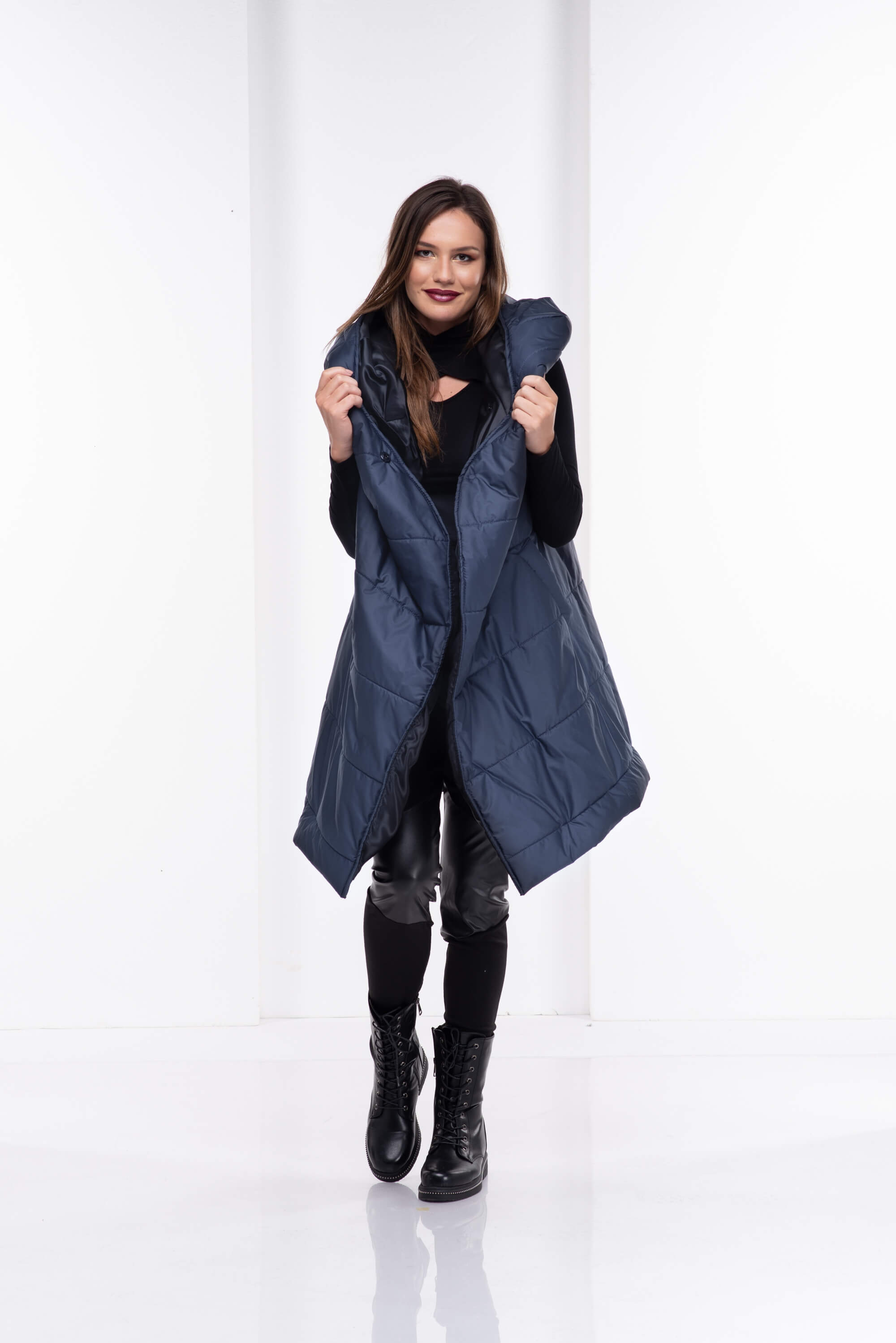 Dark Blue Maxi Loose Puffer Vest