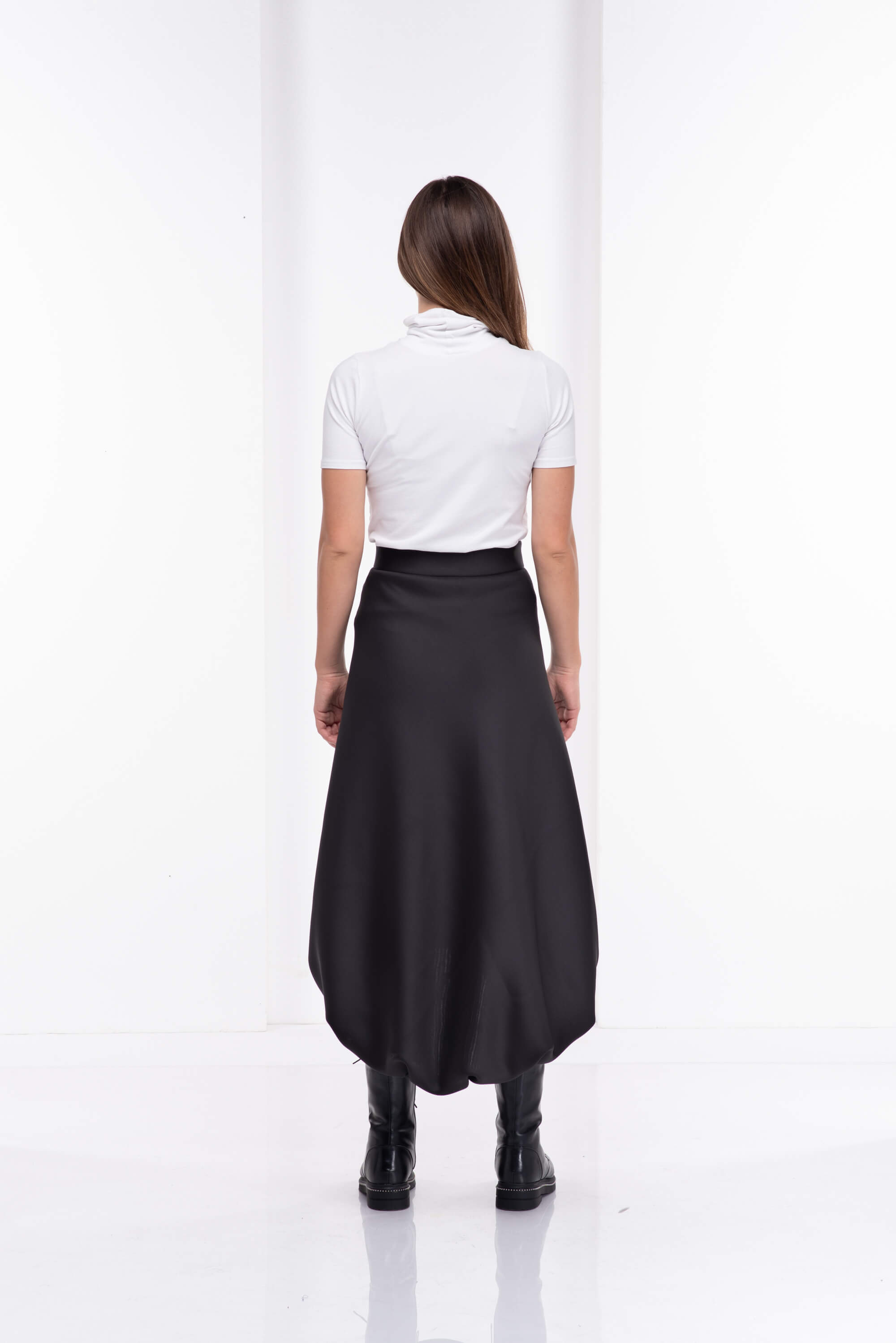 Black Asymmetrical Neoprene Midi Skirt