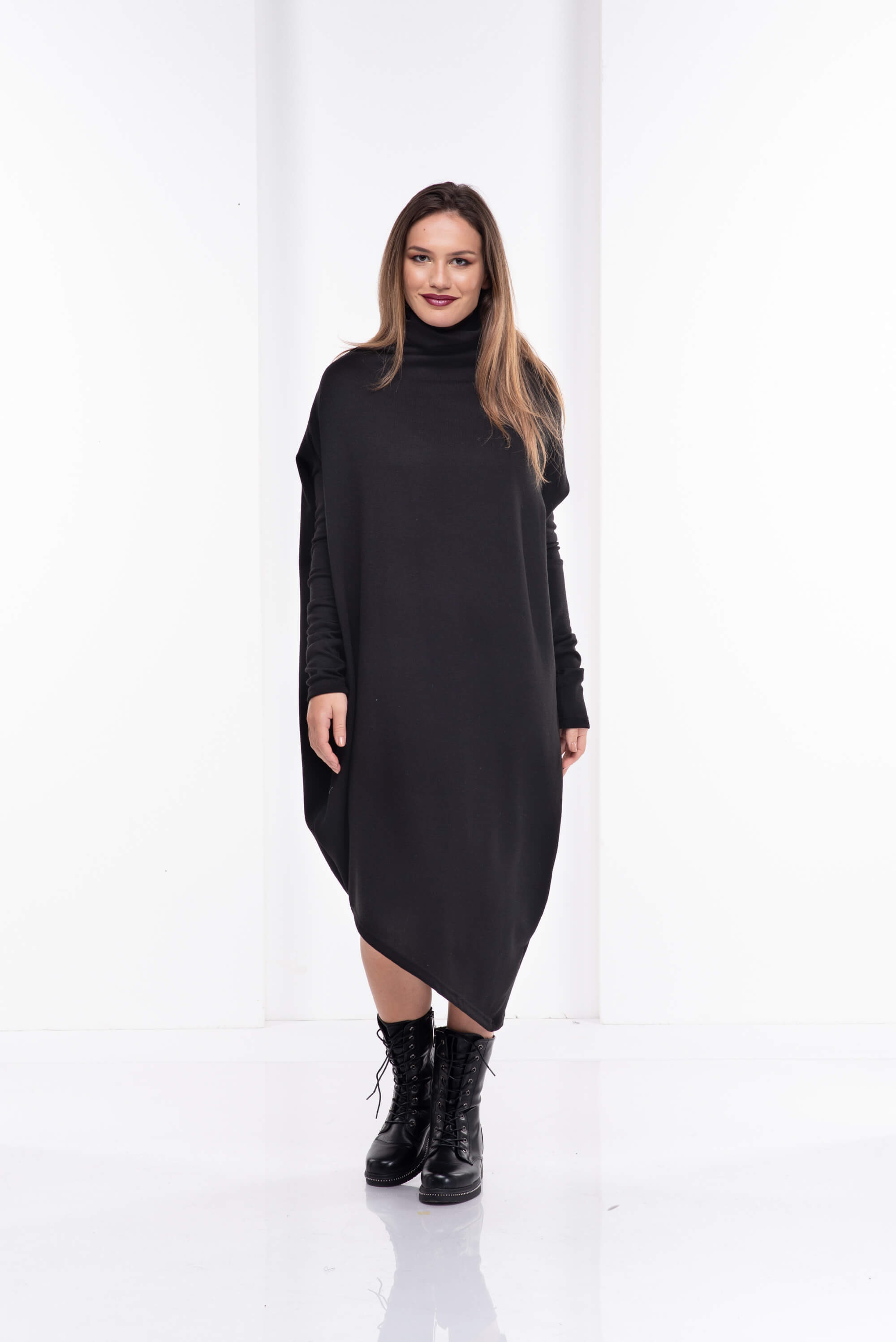 Black Asymmetrical Sweater Dress