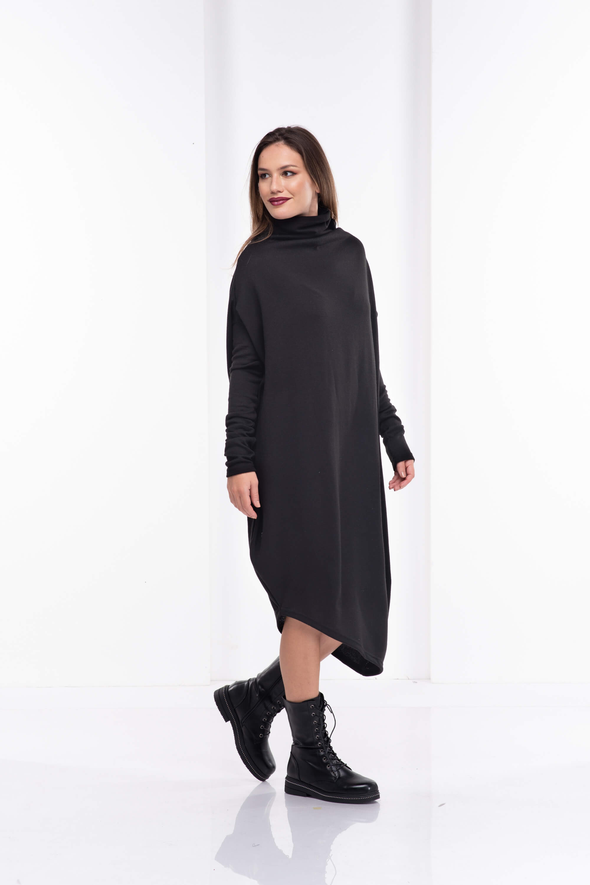 Black Asymmetrical Sweater Dress