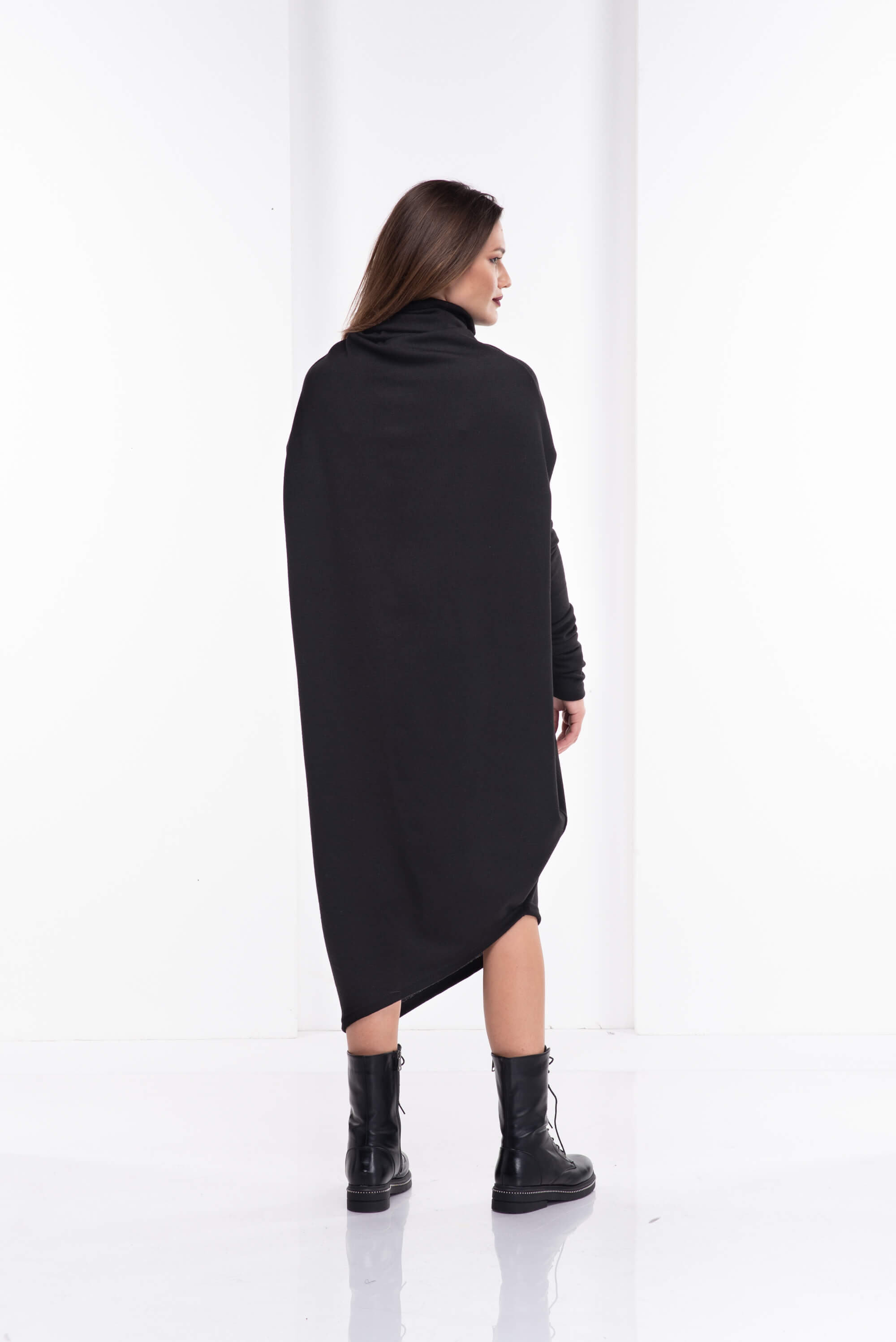 Black Asymmetrical Sweater Dress