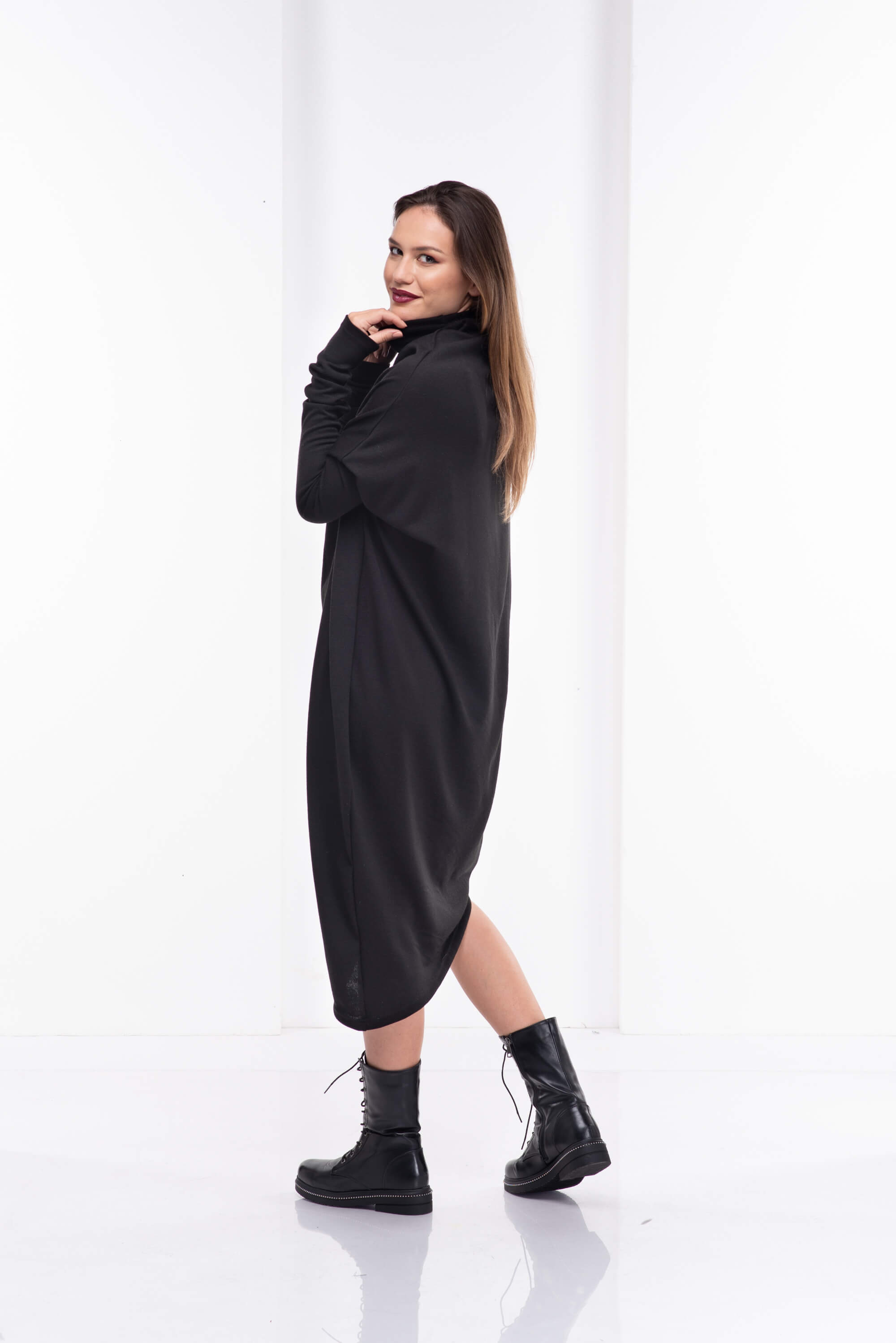 Black Asymmetrical Sweater Dress