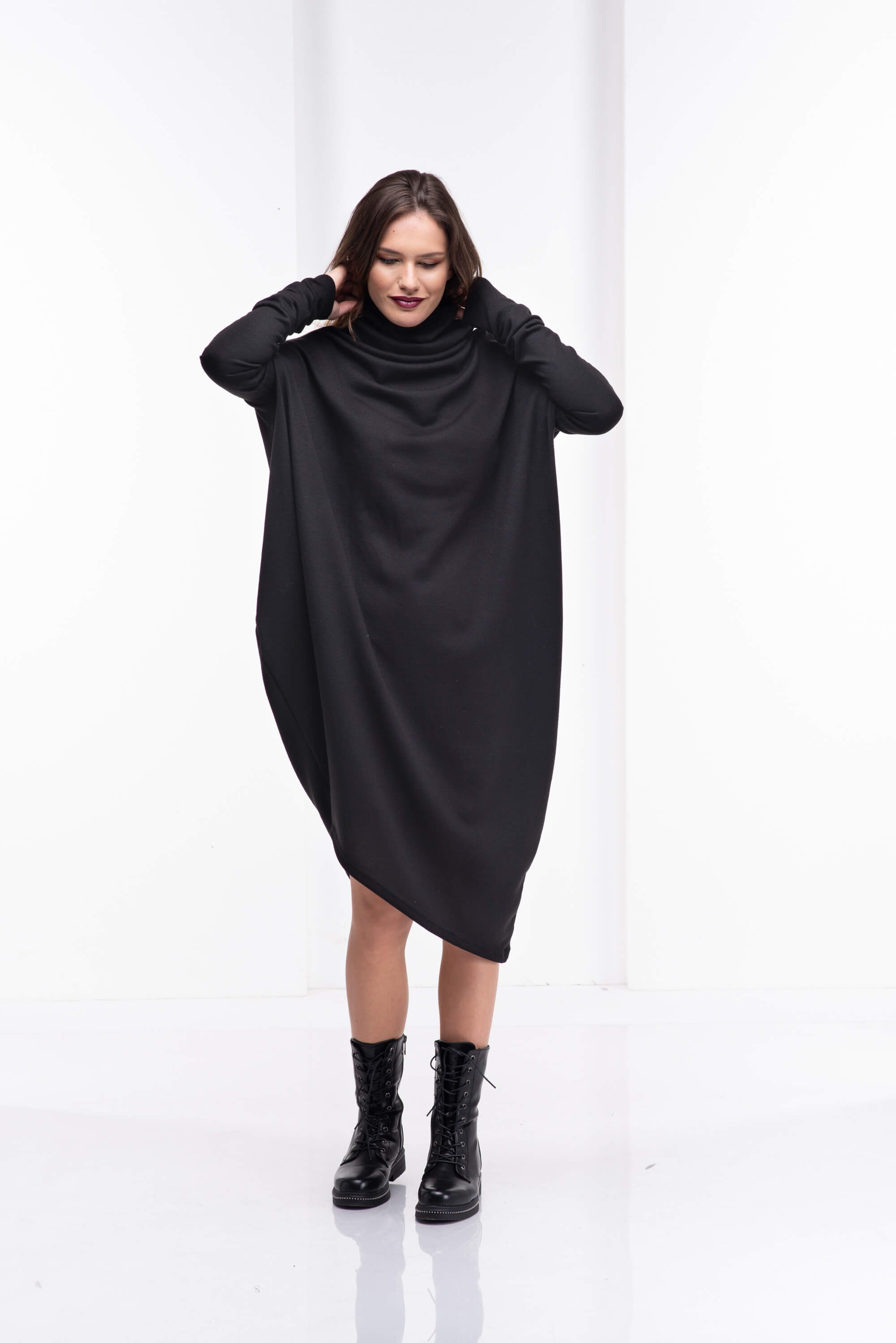 Black Asymmetrical Sweater Dress