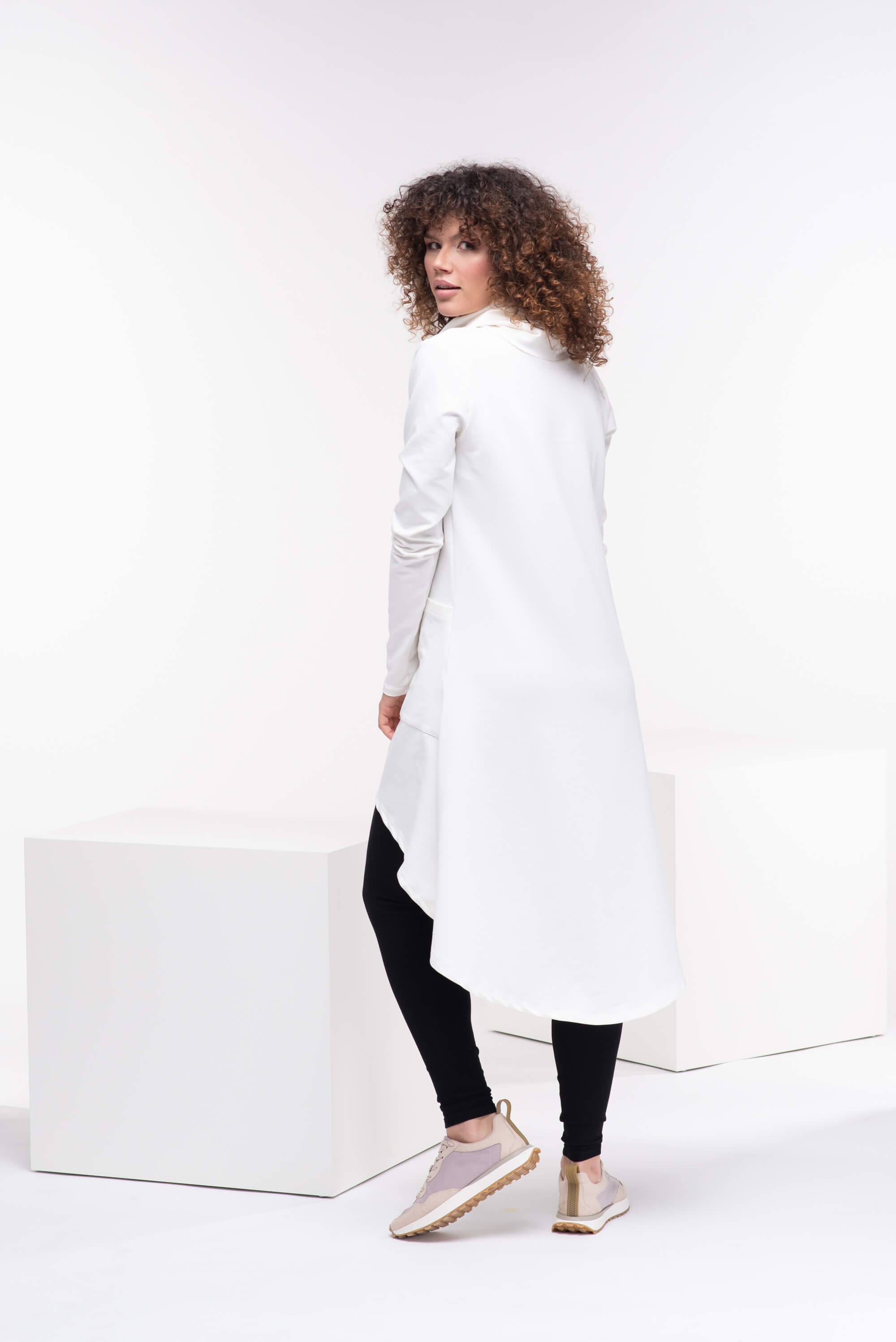 White Long Asymmetrical Turtleneck Tunic