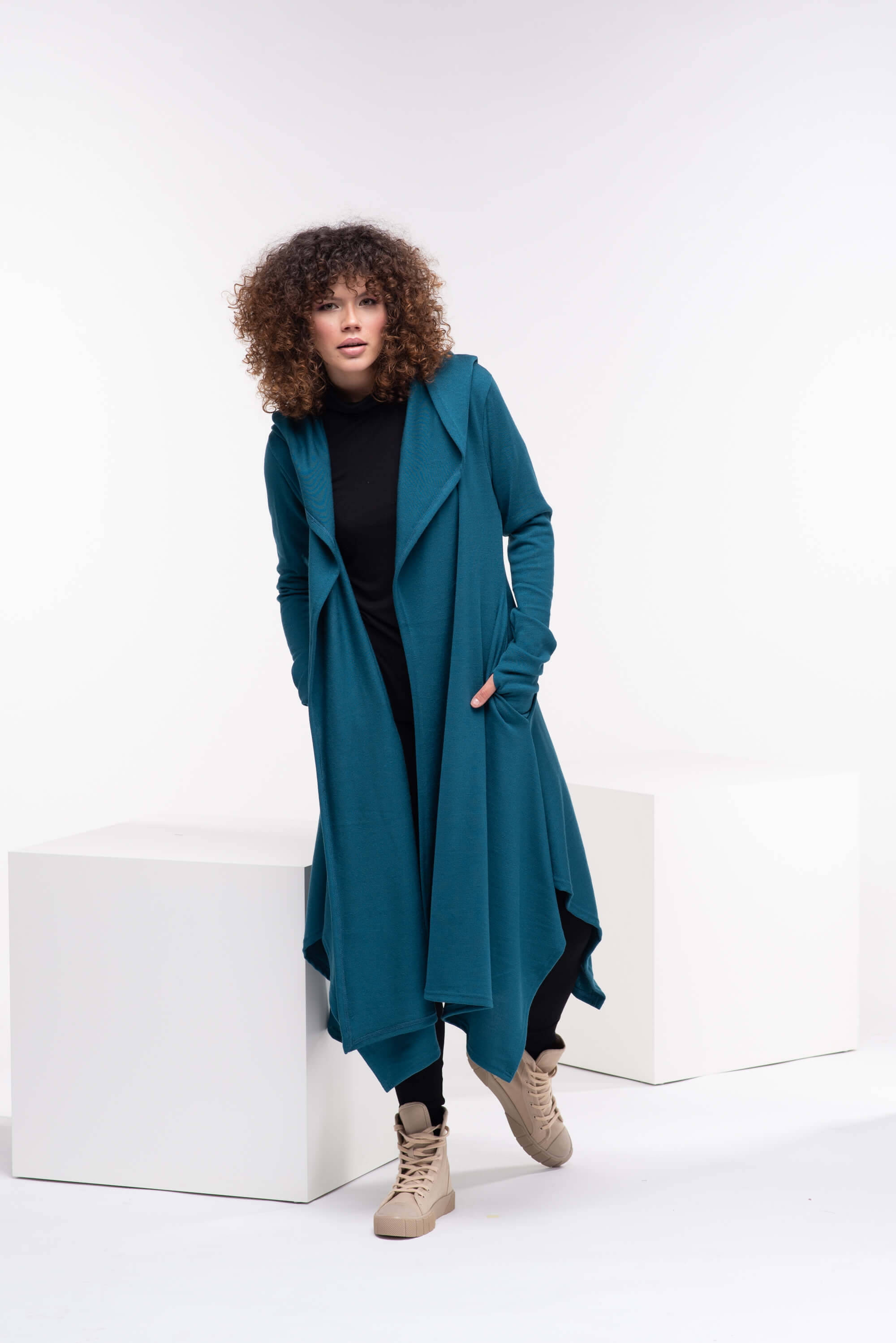 Teal Loose Cloak with Hood