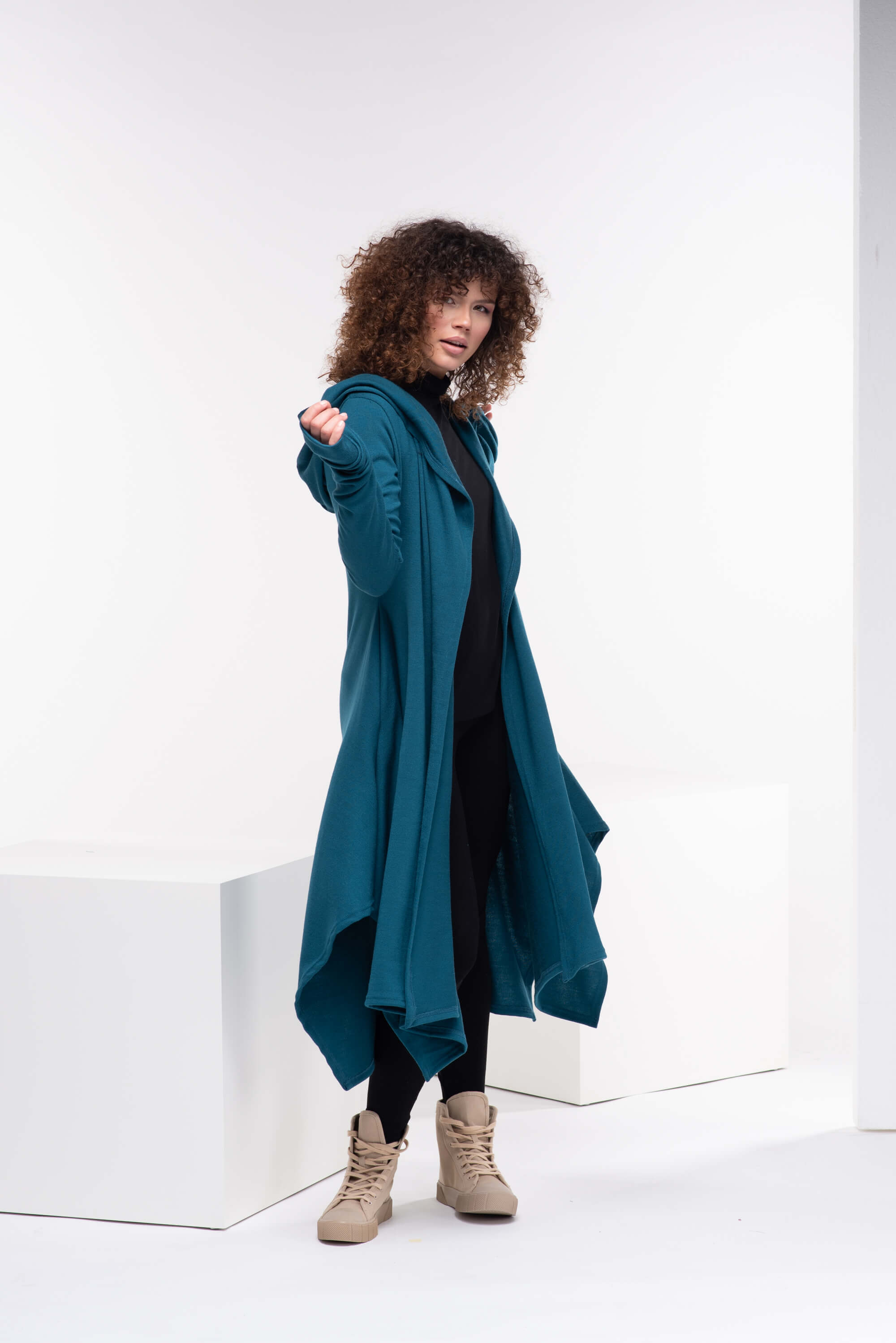 Teal Loose Cloak with Hood