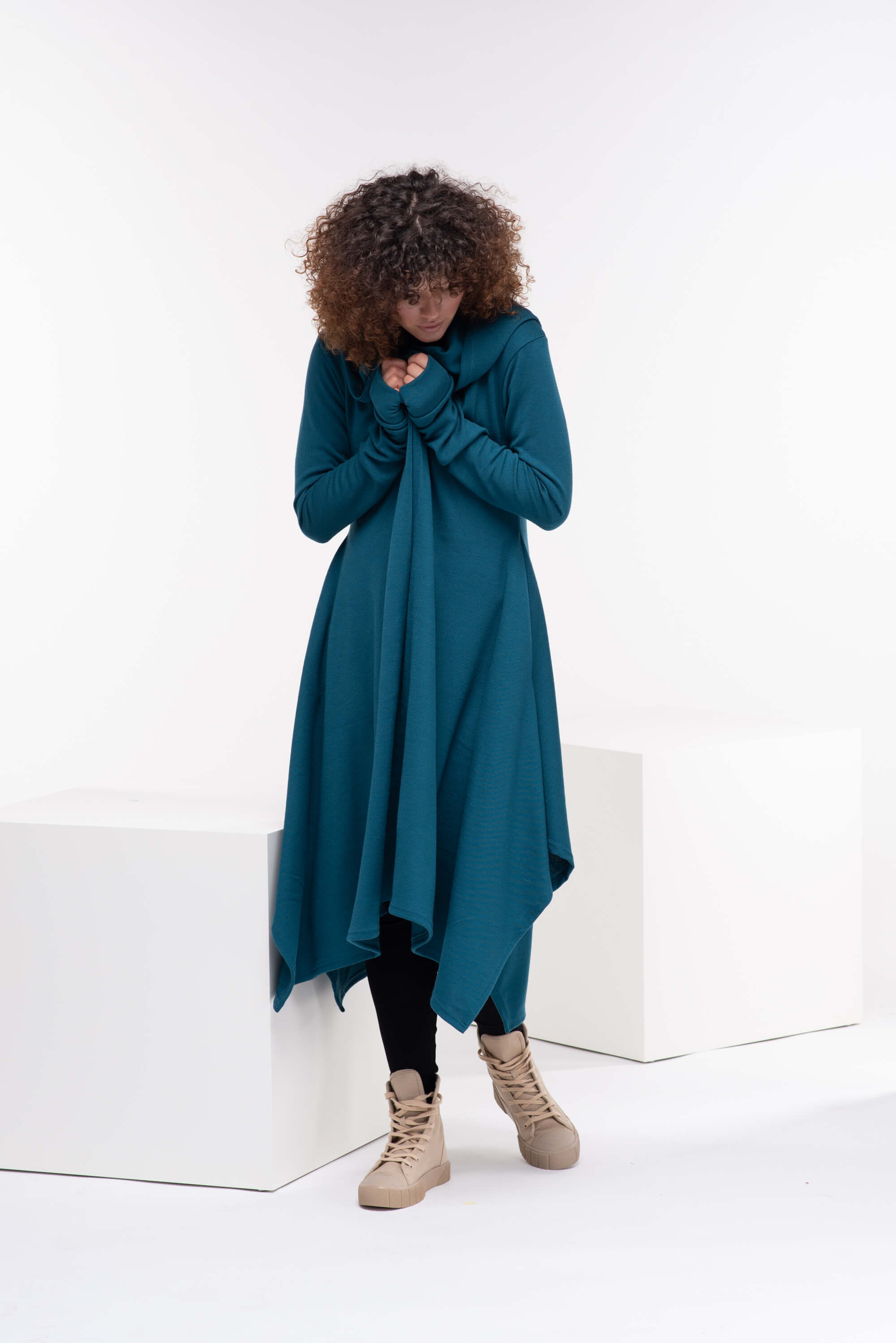 Teal Loose Cloak with Hood