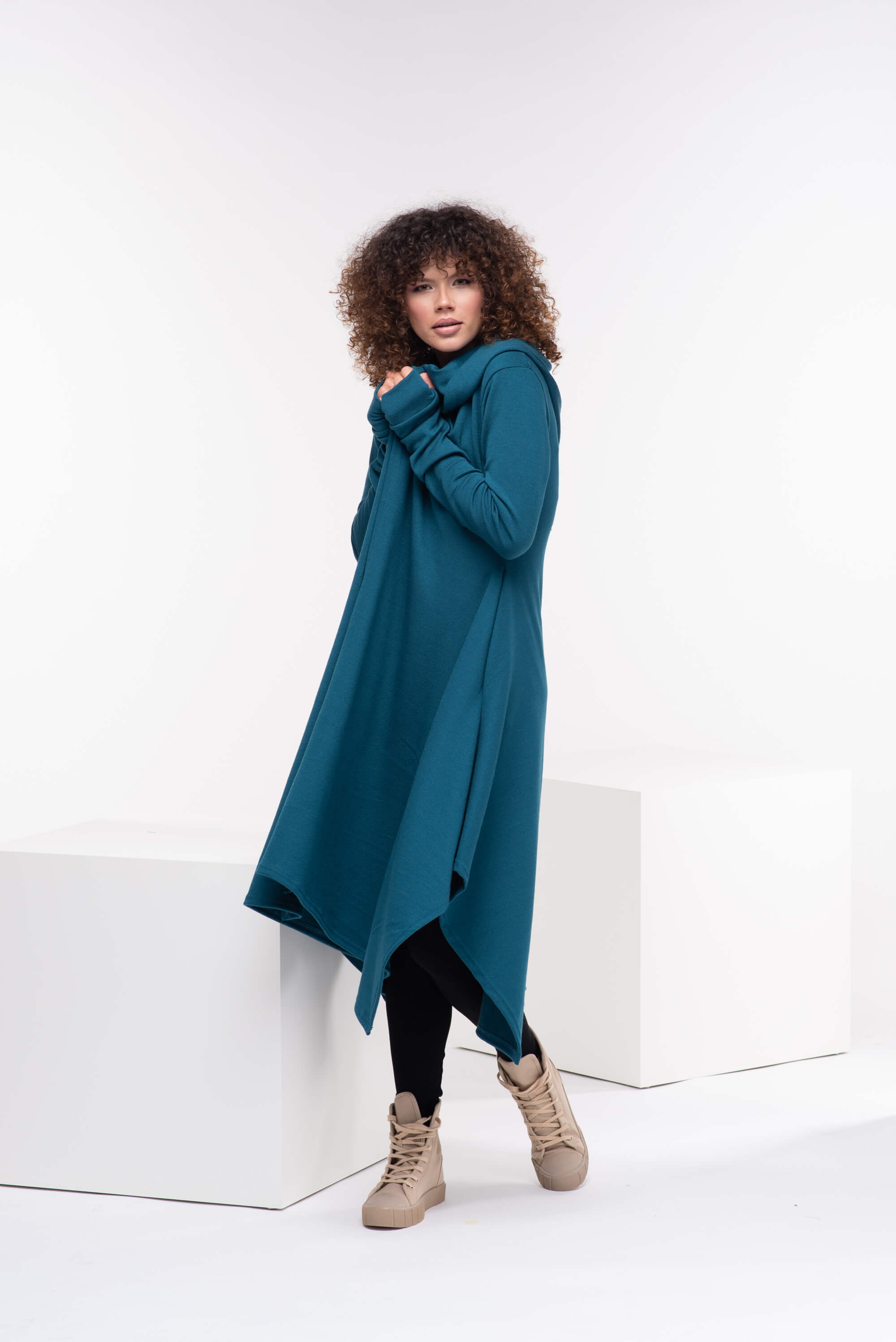 Teal Loose Cloak with Hood