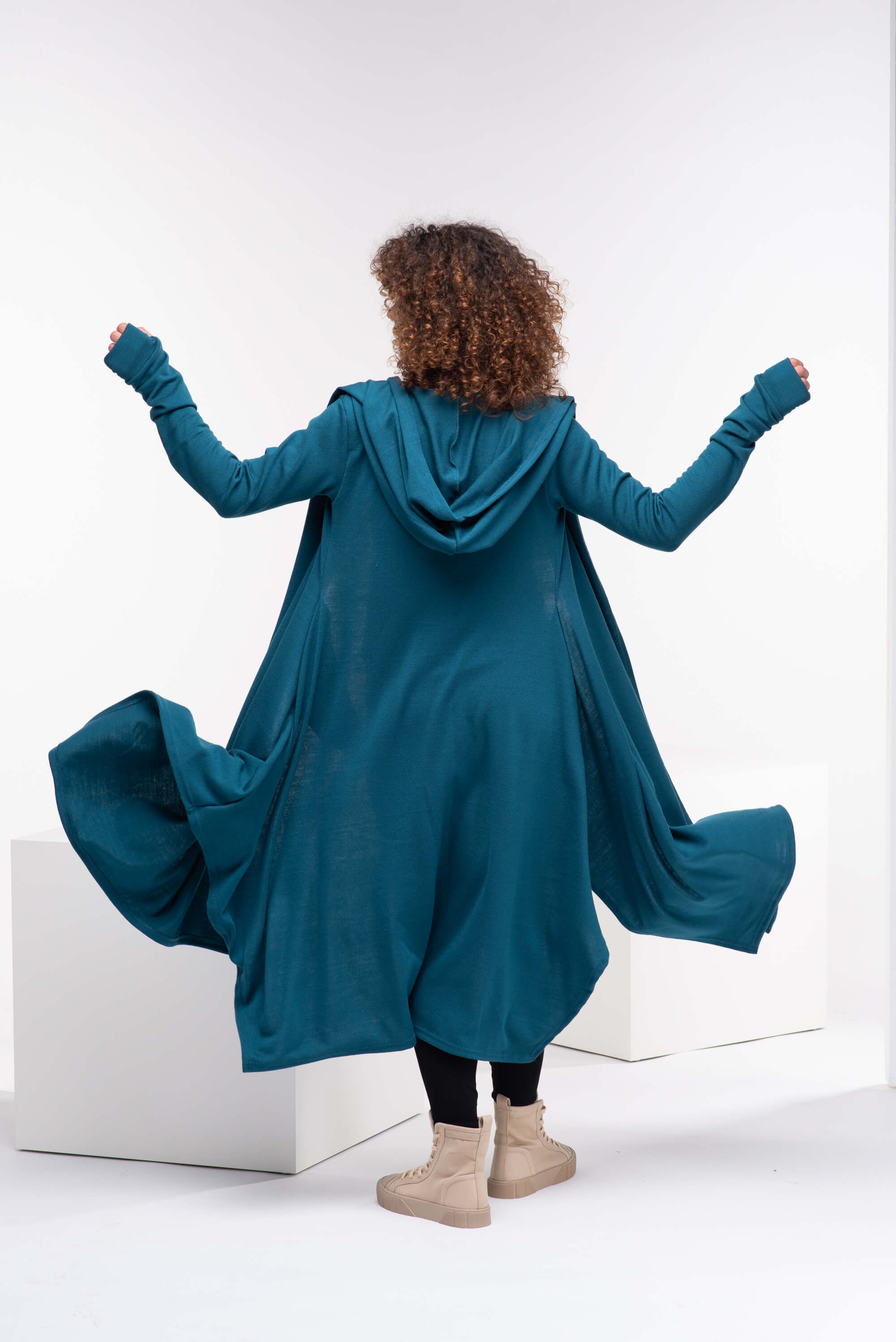 Teal Loose Cloak with Hood