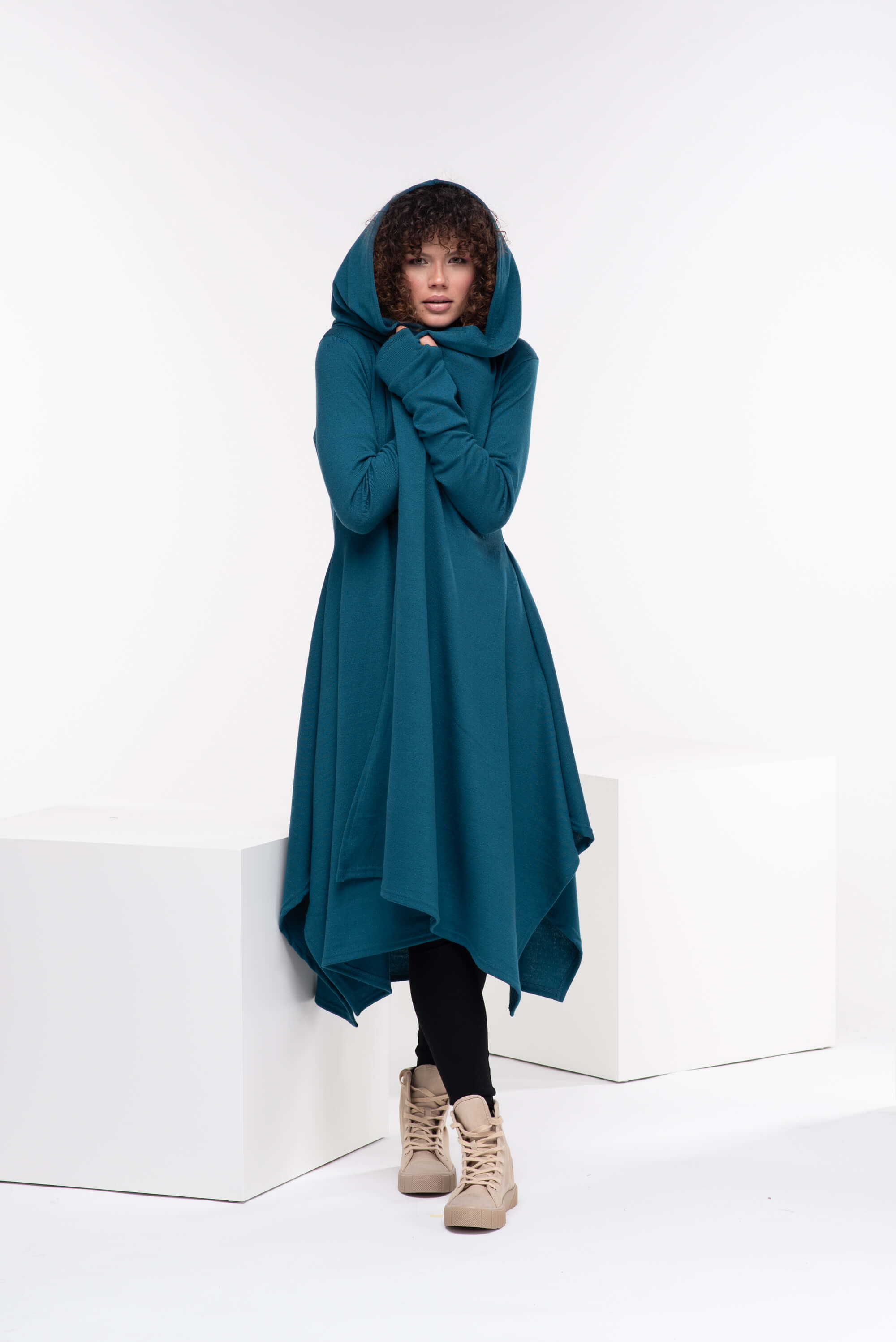 Teal Loose Cloak with Hood