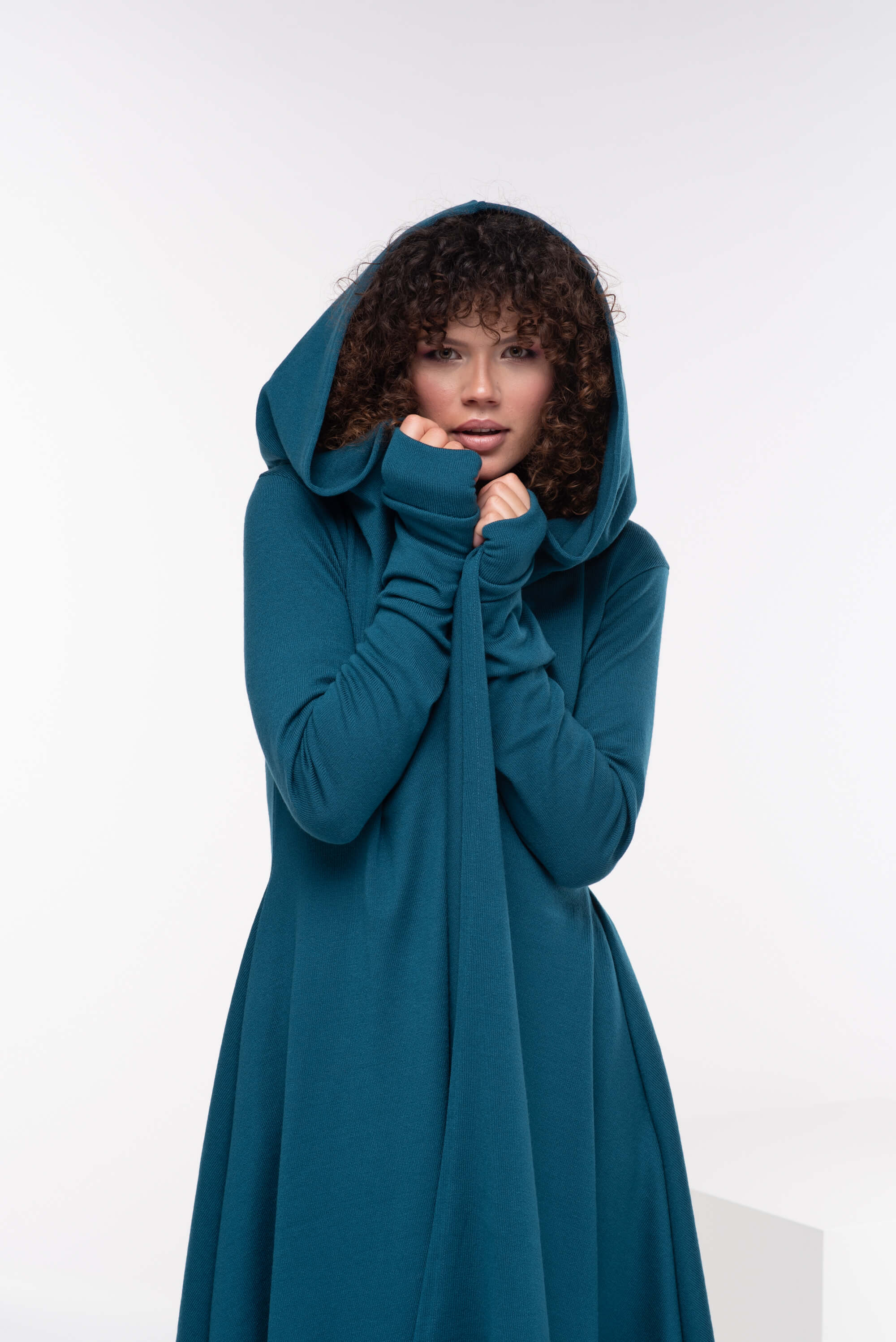 Teal Loose Cloak with Hood