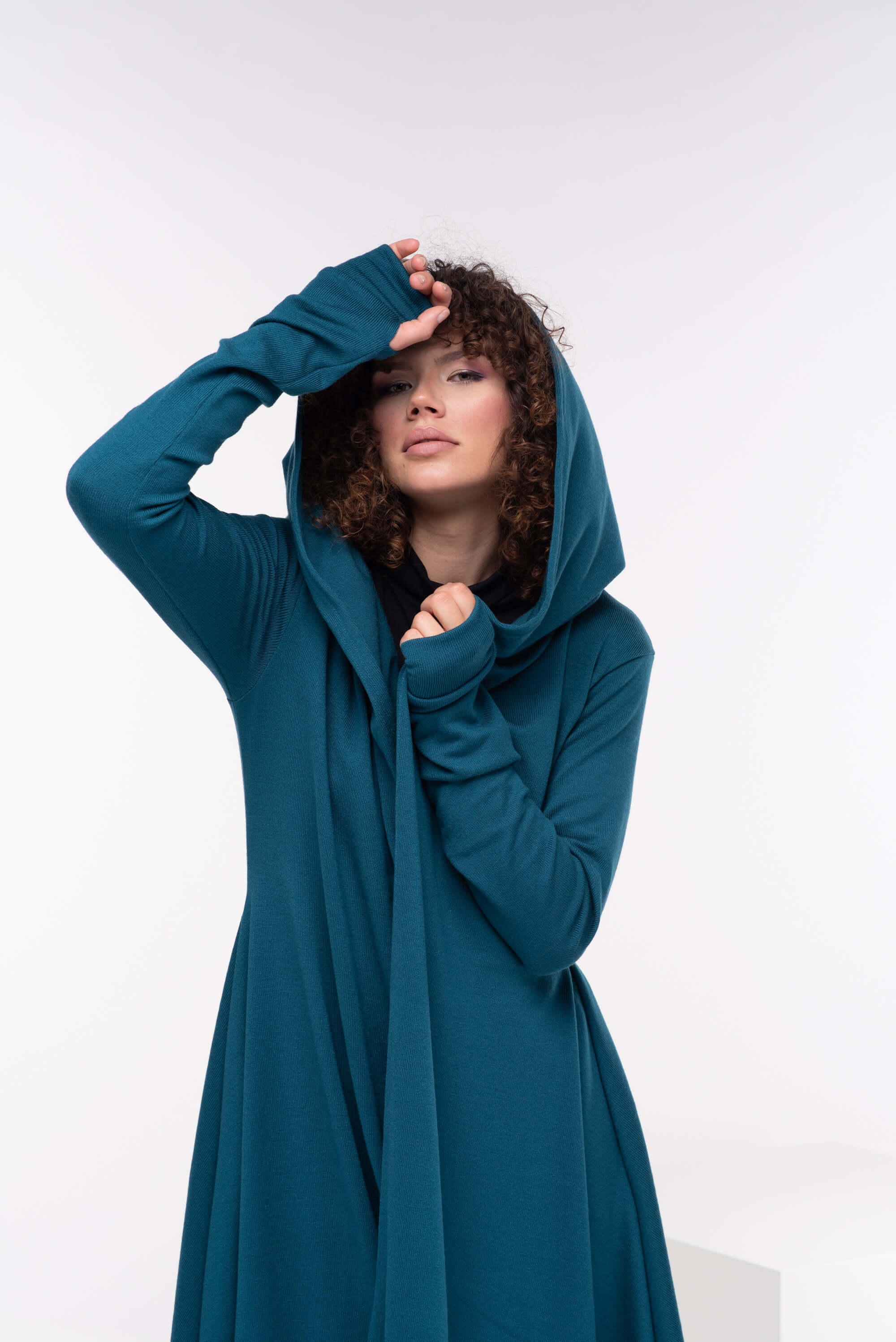 Teal Loose Cloak with Hood